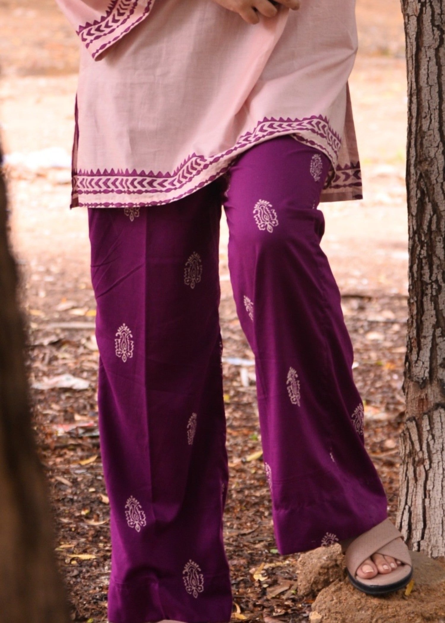 lawn Kurta Set in Plum, rose pink
