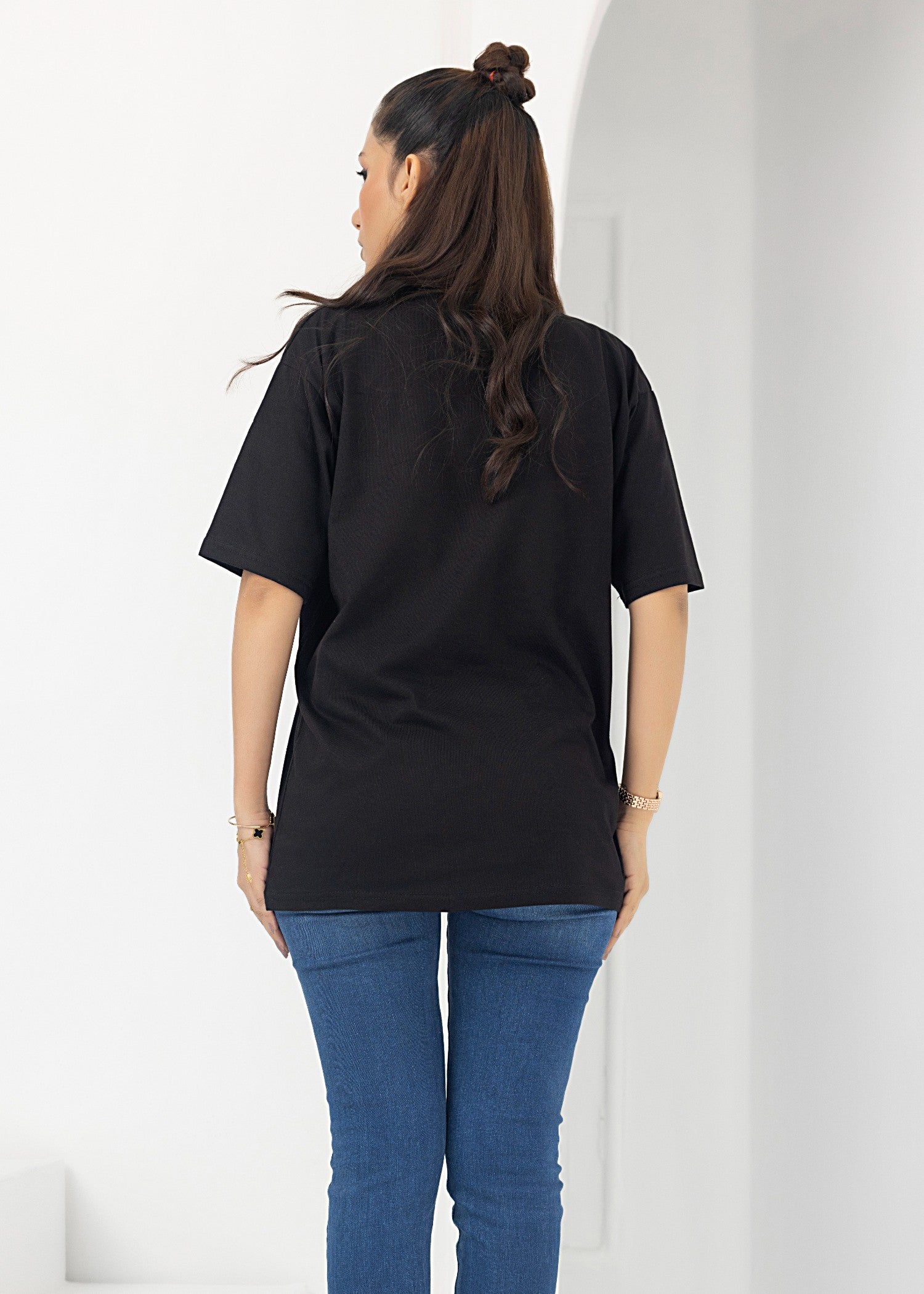 single jersey knit T Shirt in Black