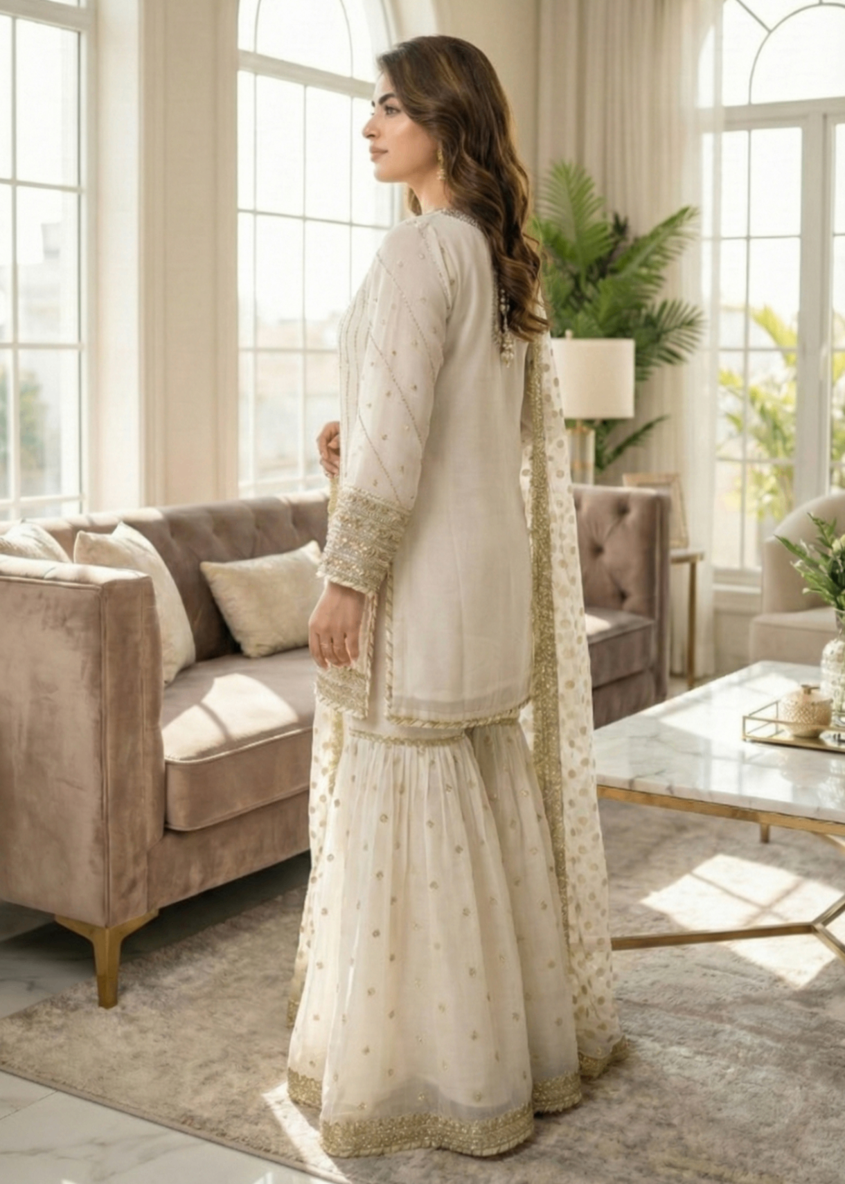 chiffon Gharara in Off-white