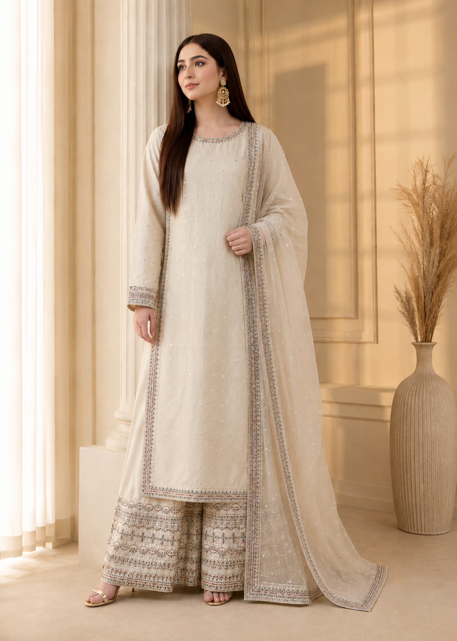 kattan silk Kurta Set in Cream