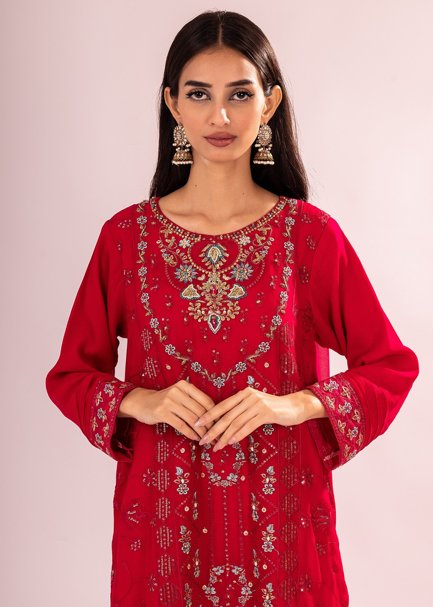 bemberg crinkle chiffon Unstitched in Hot pink red