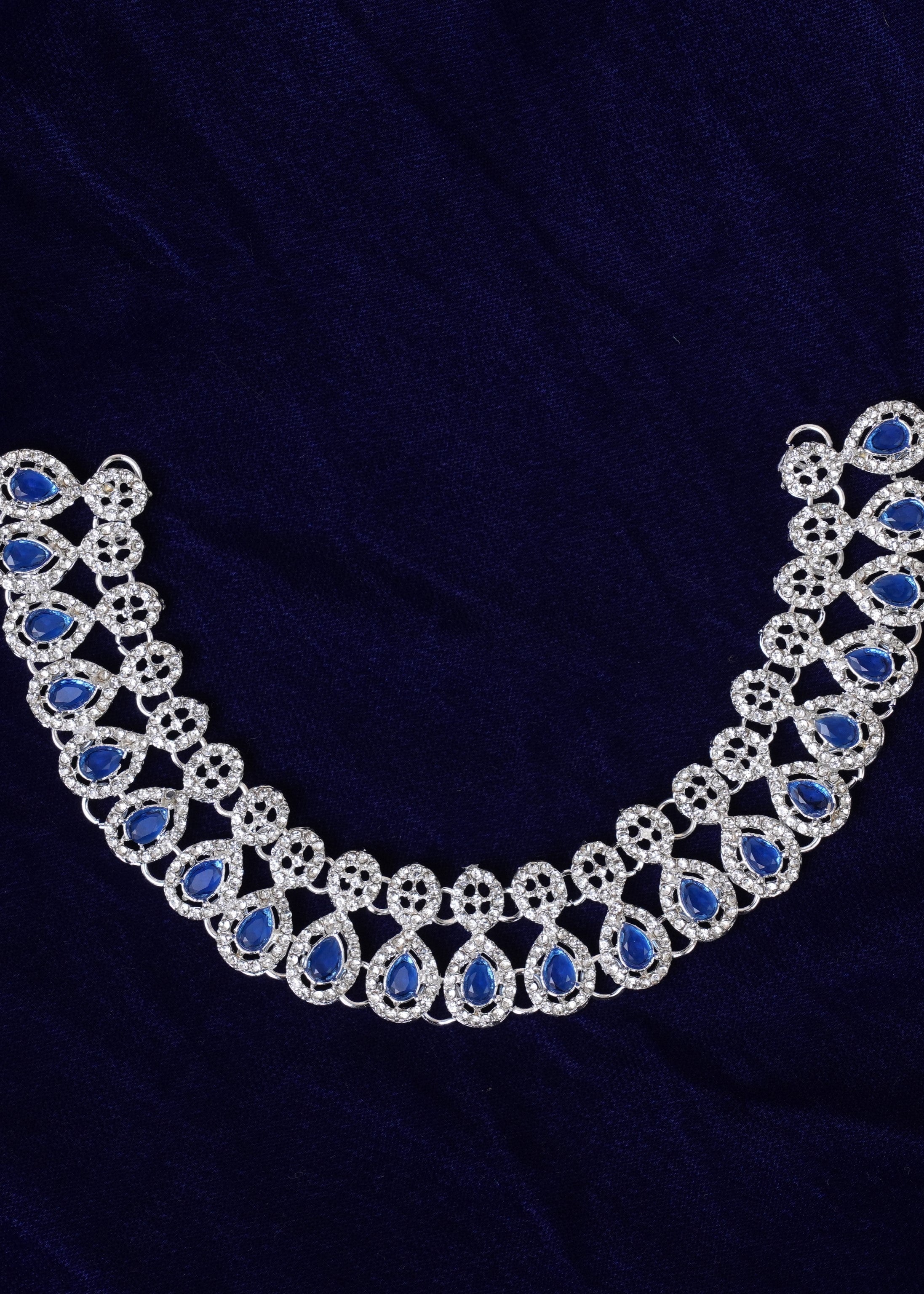 Jewelry Set in Silver, sapphire blue Color by - Trendy Women Jewelry Set YWJ4259