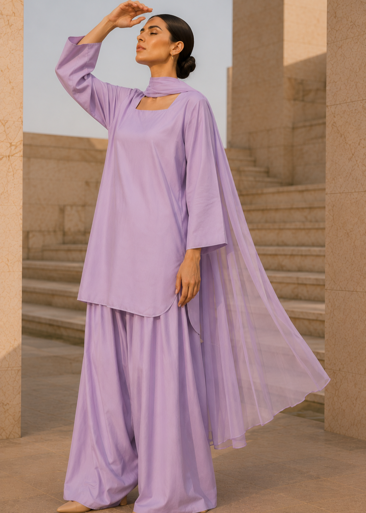 pure cotton Kurta Set in Lavender mist