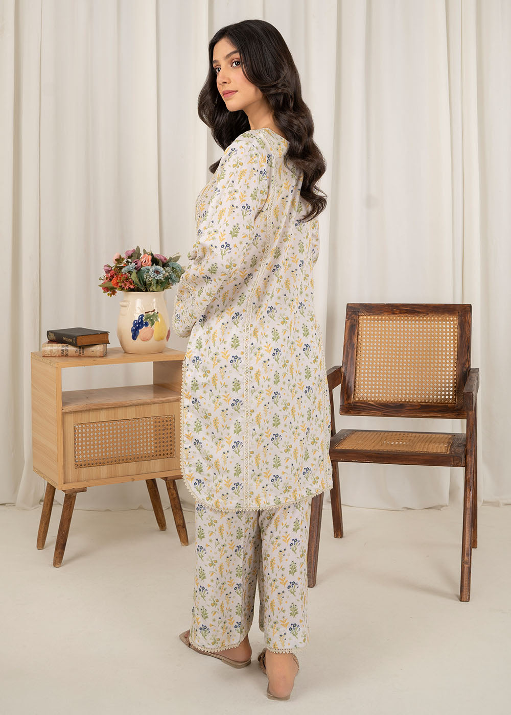 swiss lawn Co Ord Sets in White smoke