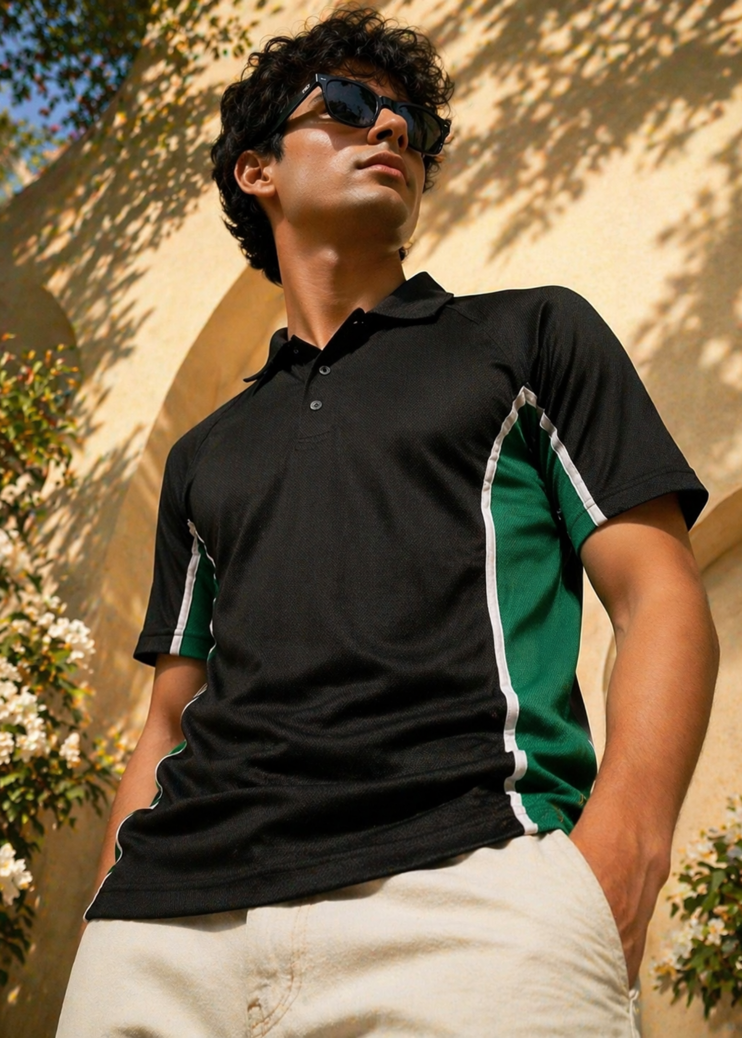 polyester Polo Shirt in Black, green
