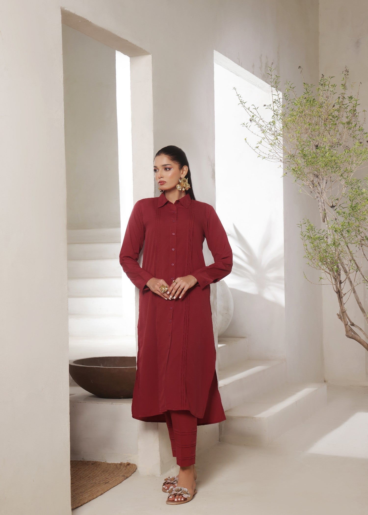 crepe Co Ord Sets in Crimson