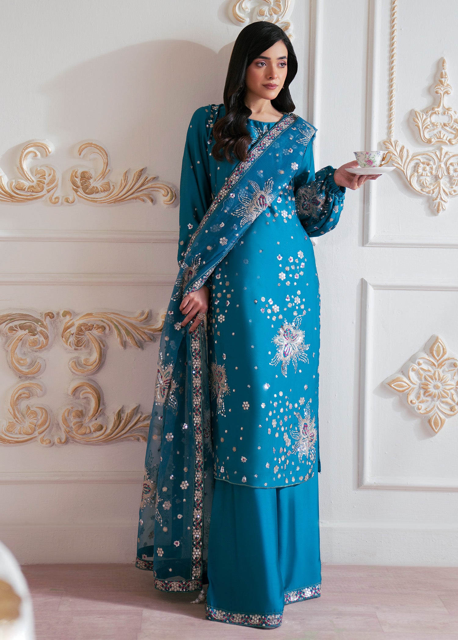 charmuse/shamooz Kurta Set in Steel blue