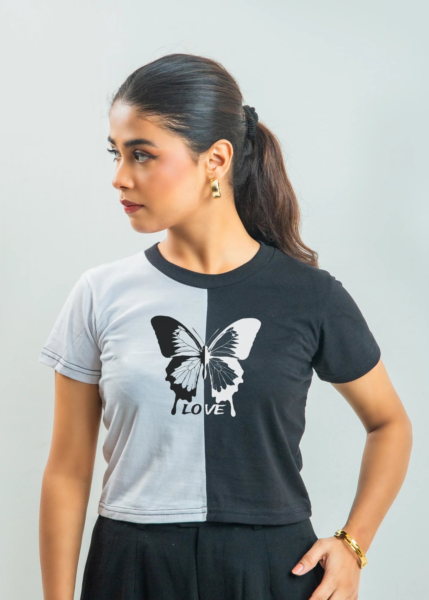 cotton jersey Top in Black, white