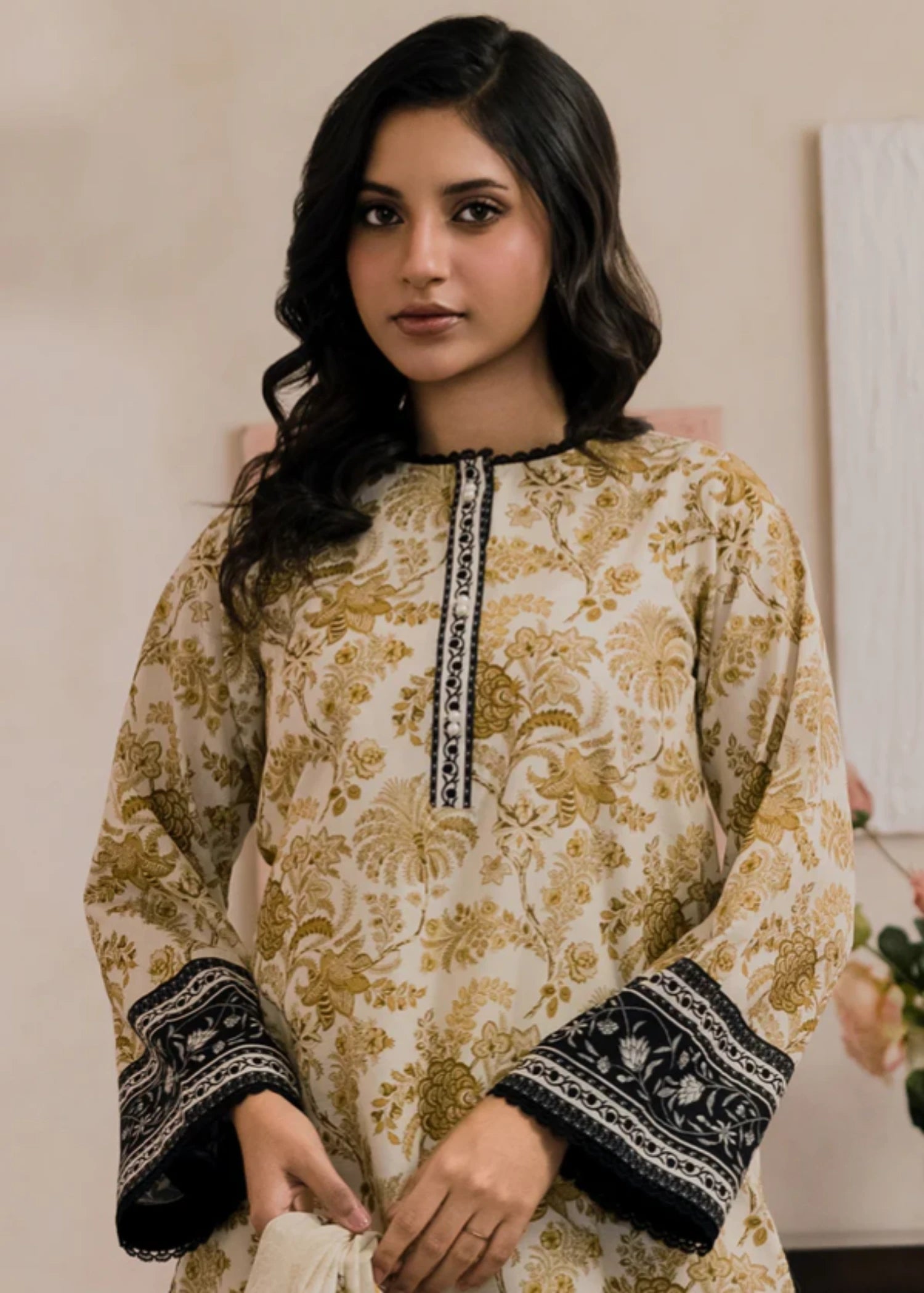 lawn Unstitched in Beige, white