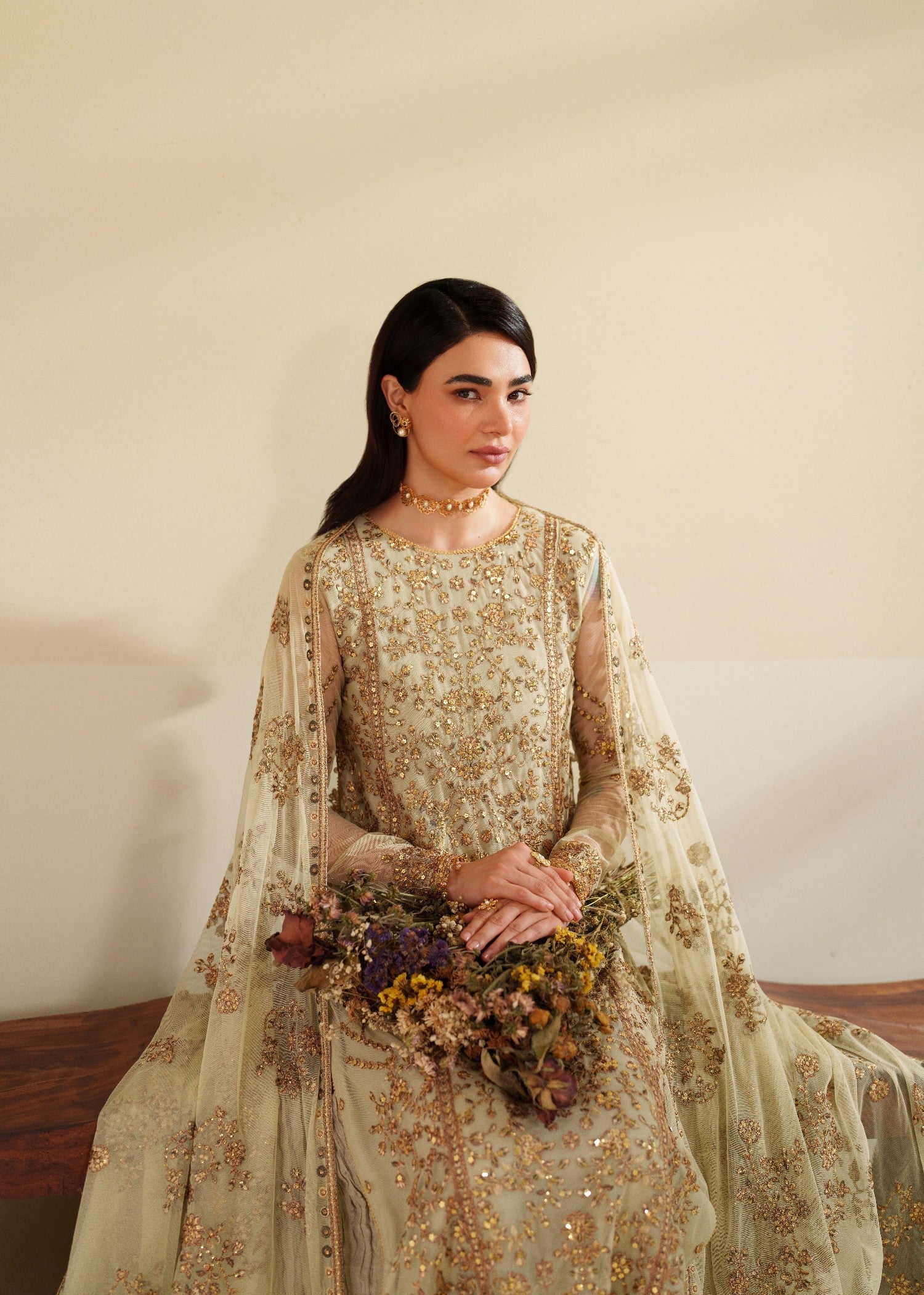 khaddi net Unstitched in Cream