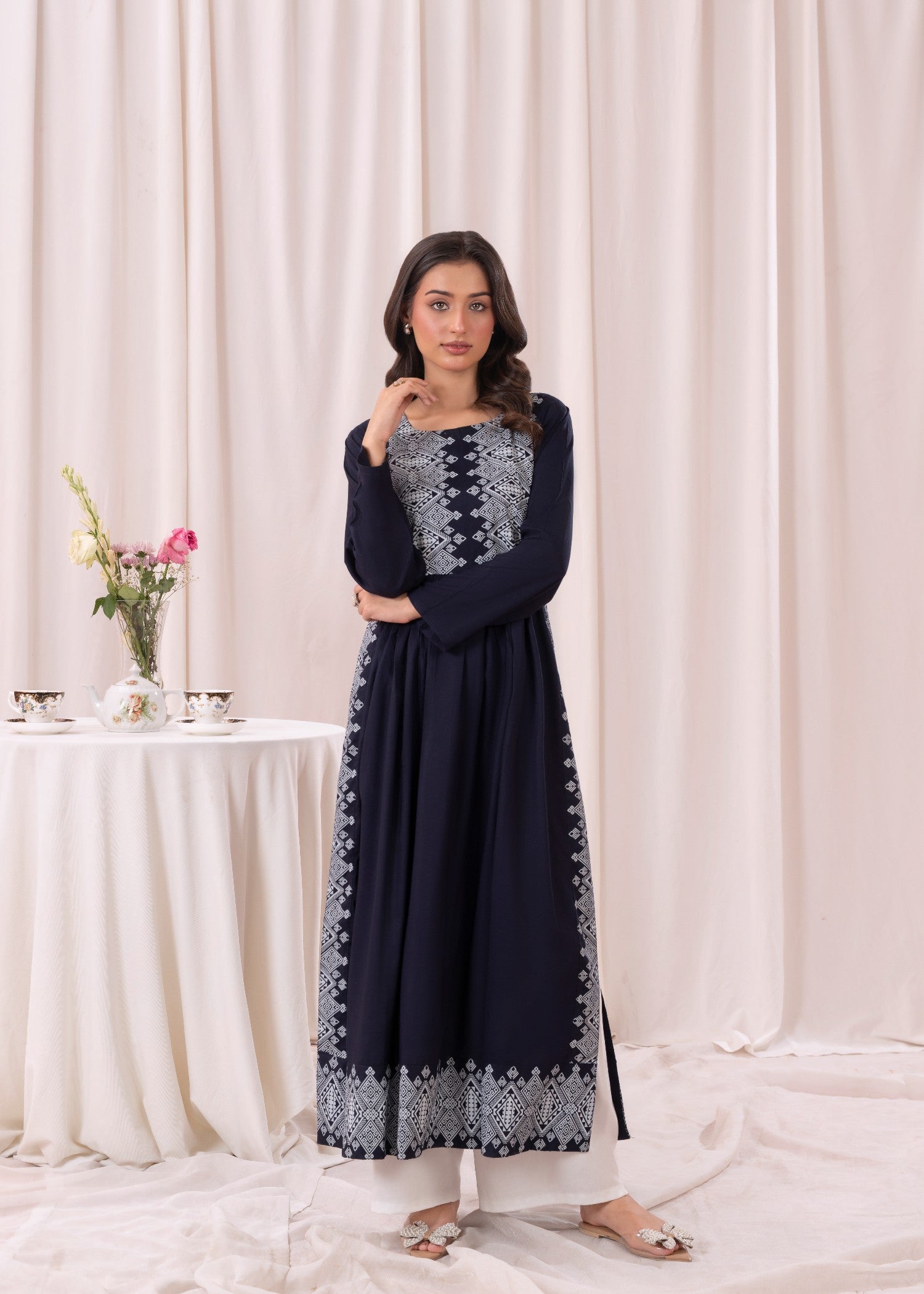 linen Kurti in Dark blue