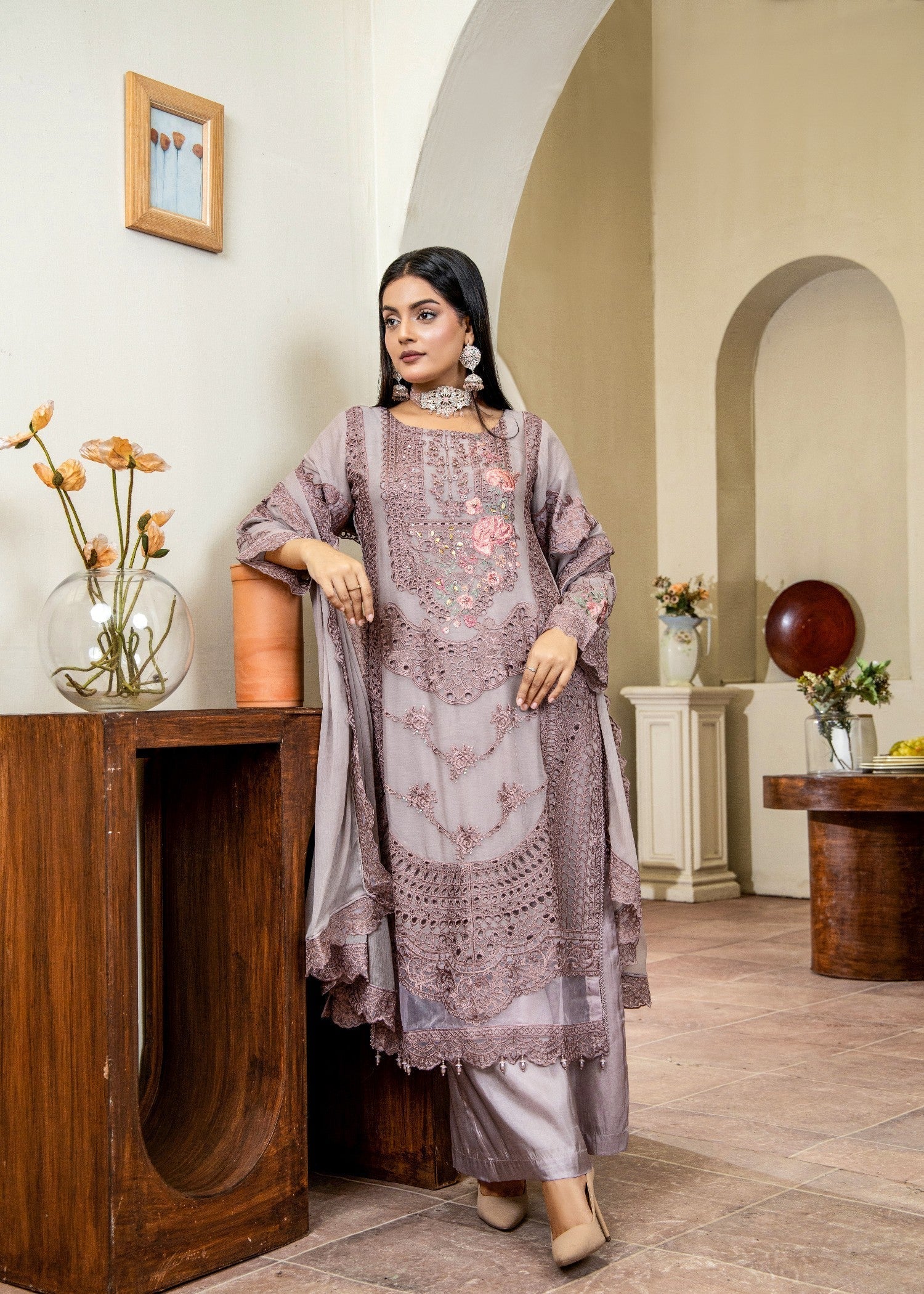 chiffon Kurta Set in Mauve