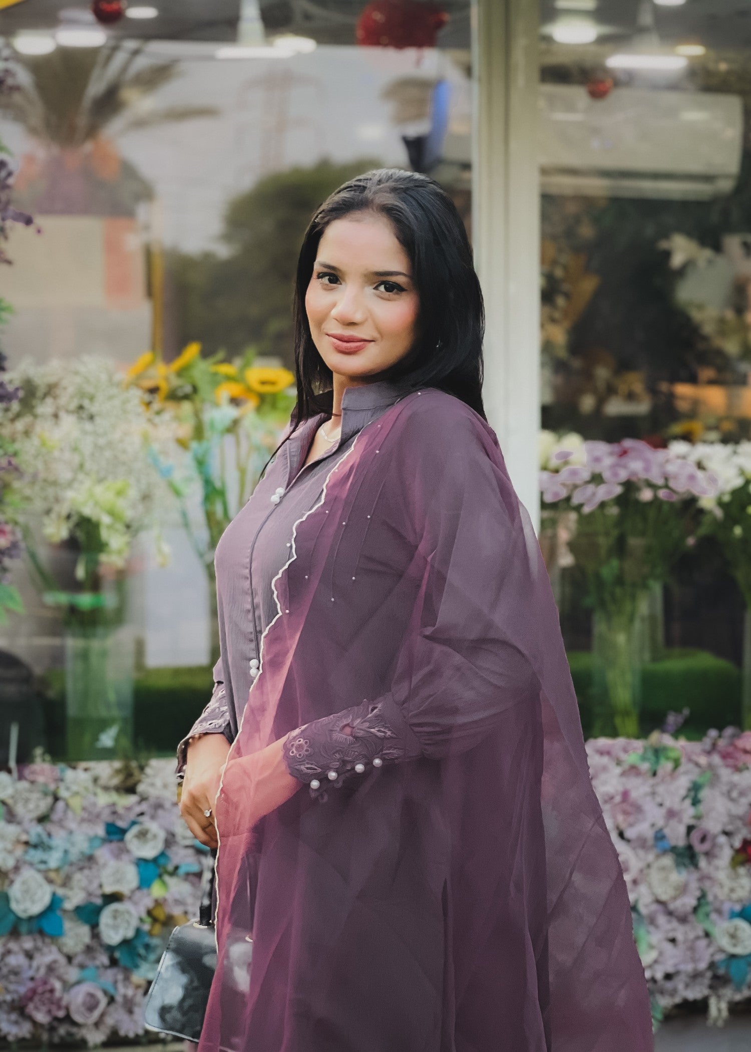 textured grip Kurta Set in Heathered lilac