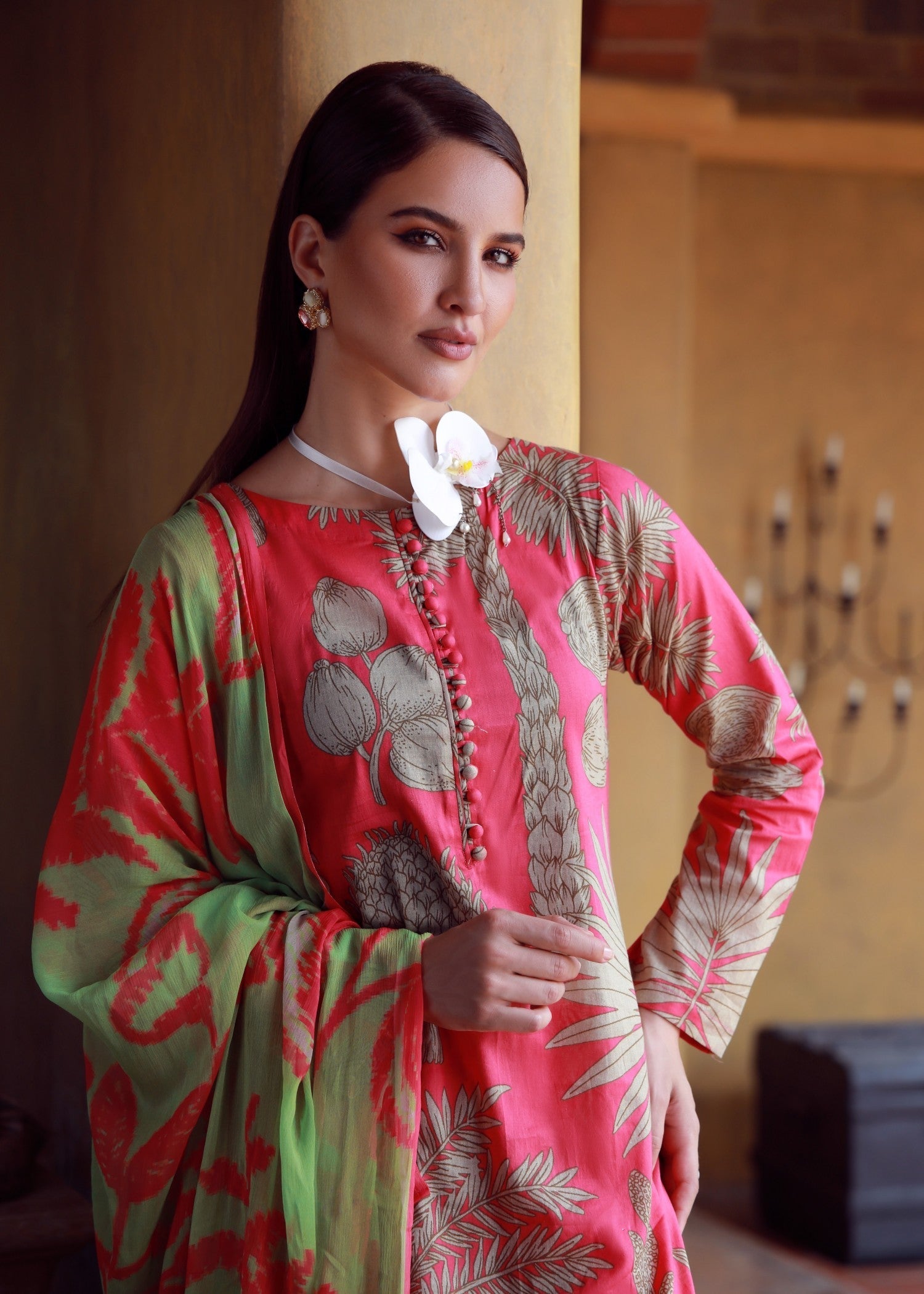 lawn Sharara in Coral pink