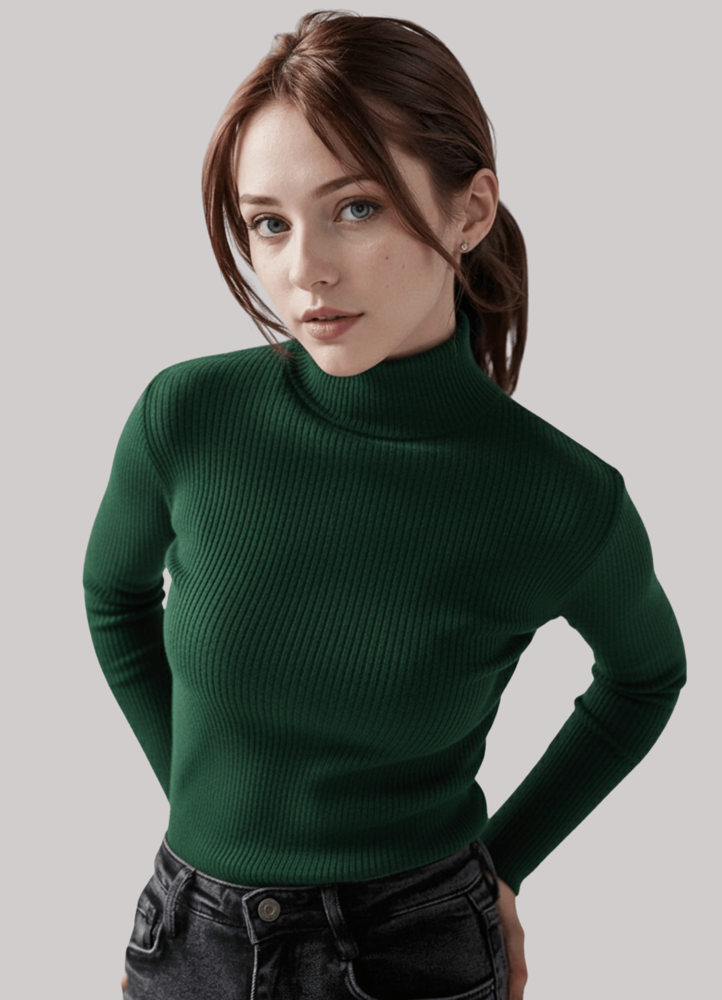 jersey knit Turtle Neck in Bottle green