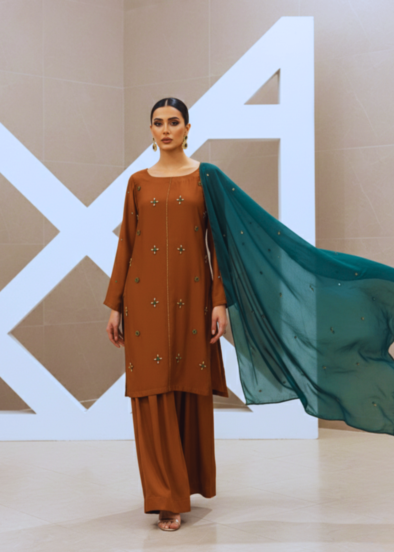 silk Kurta Set in Saffron, green
