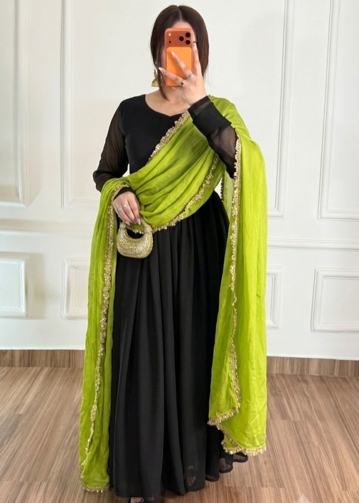 bemberg crinkle chiffon Maxi in Black, yellow green