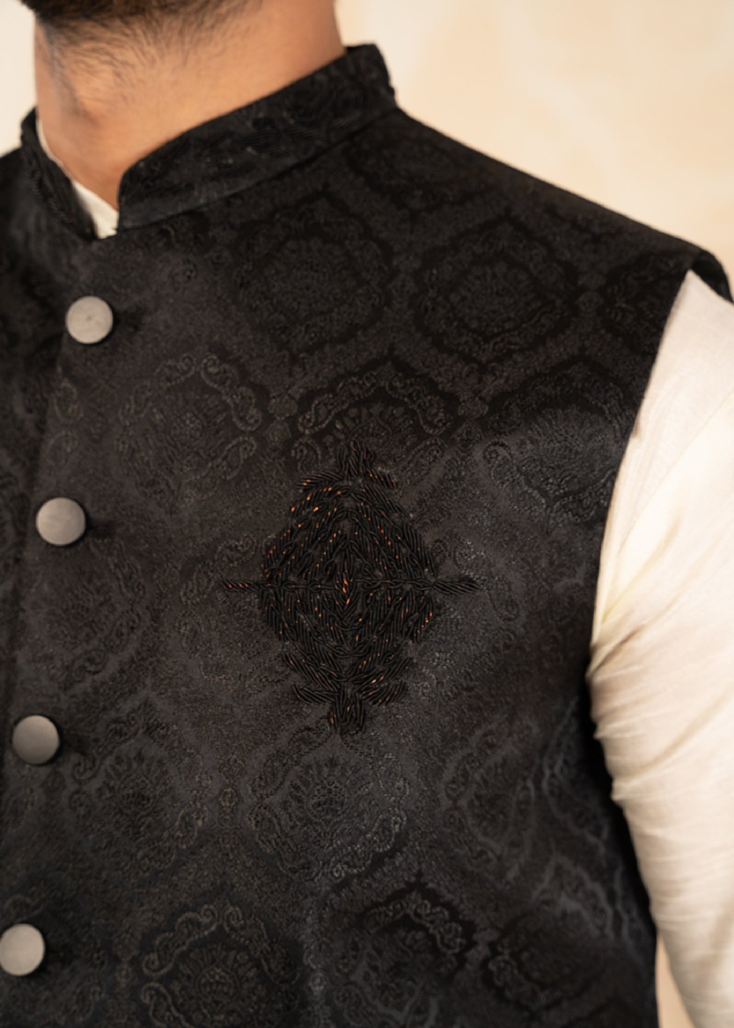 jamawar Waistcoat in Black