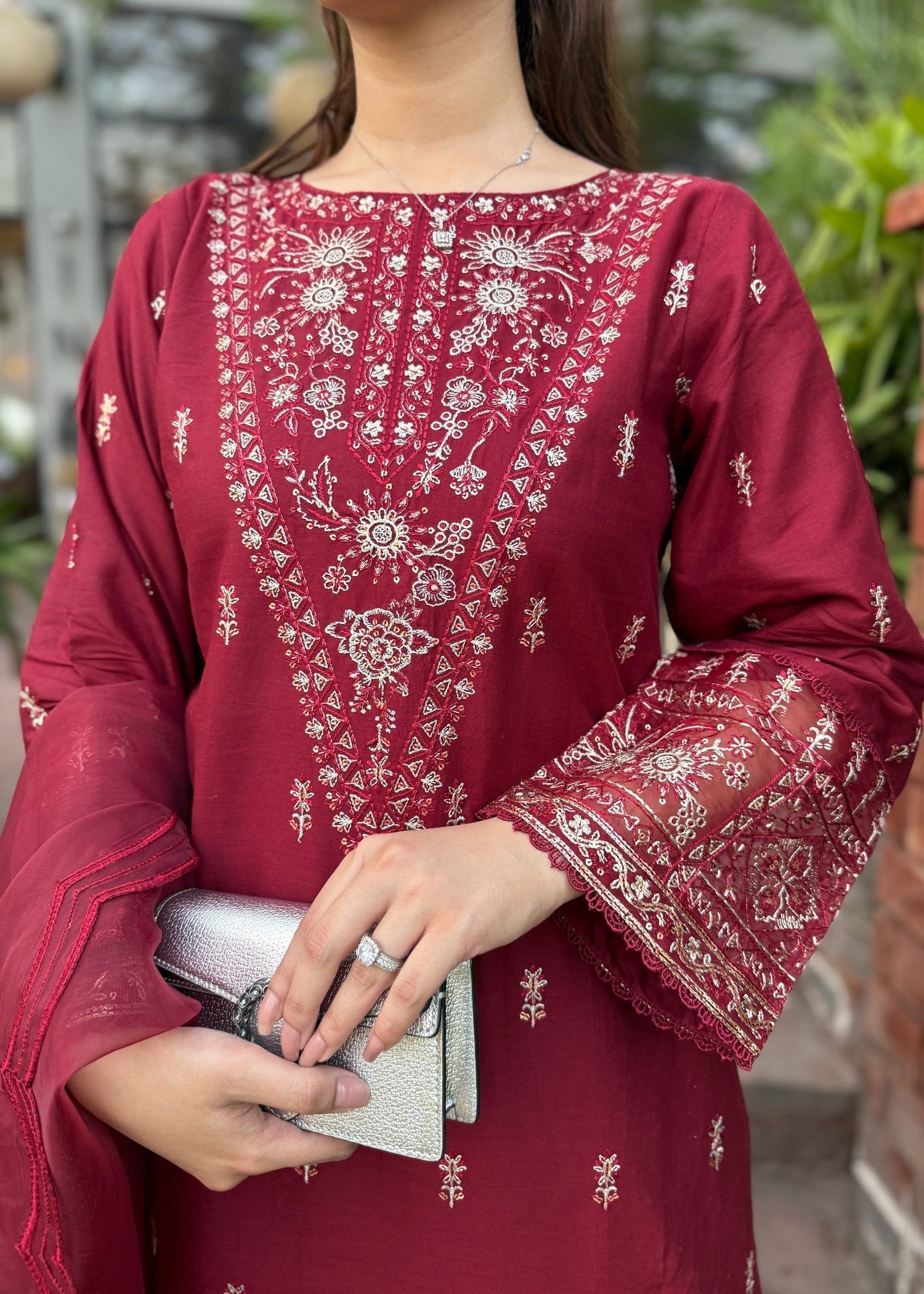 lawn Kurta Set in Carmine