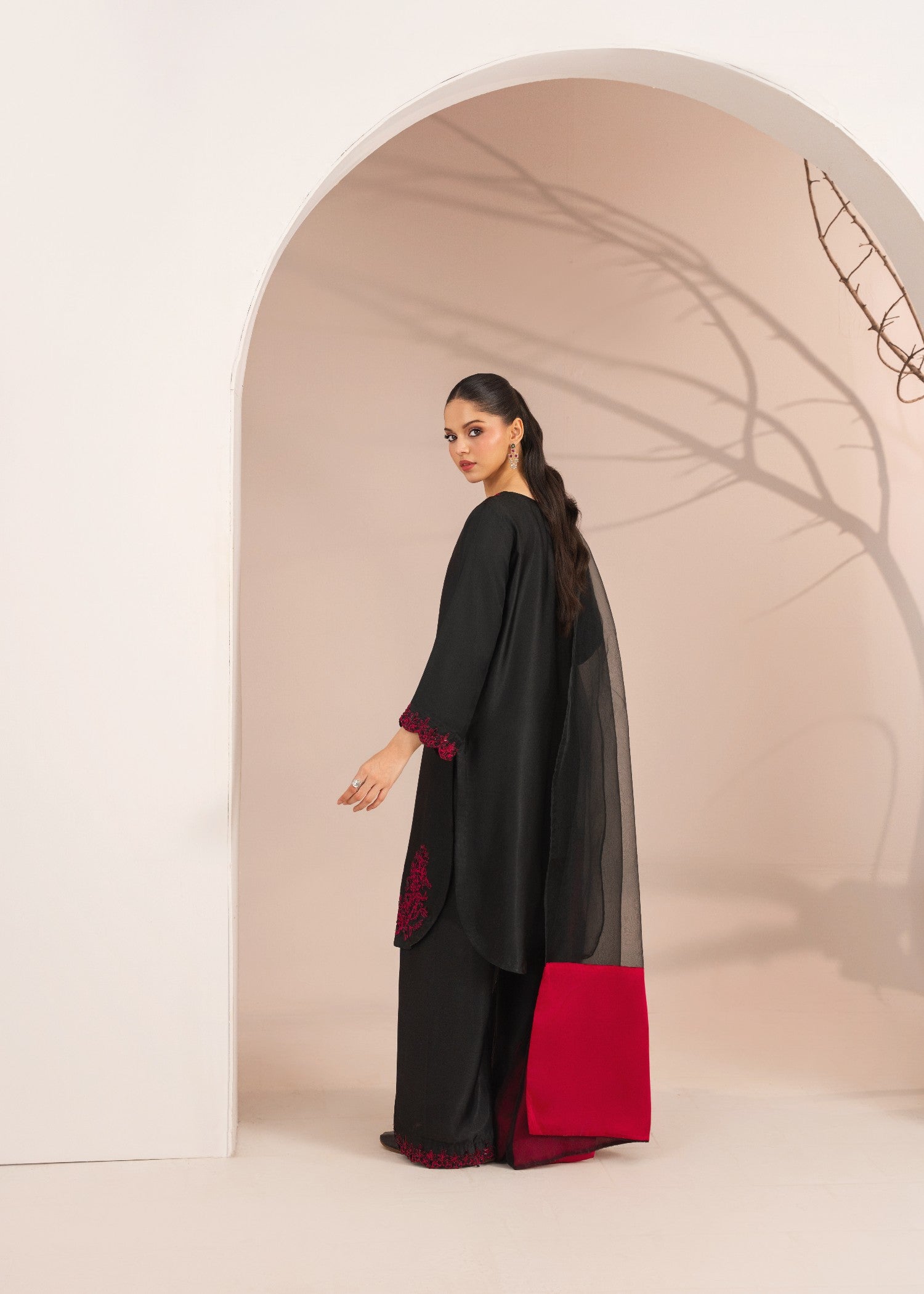 silk charmeuse Kurta Set in Jet black