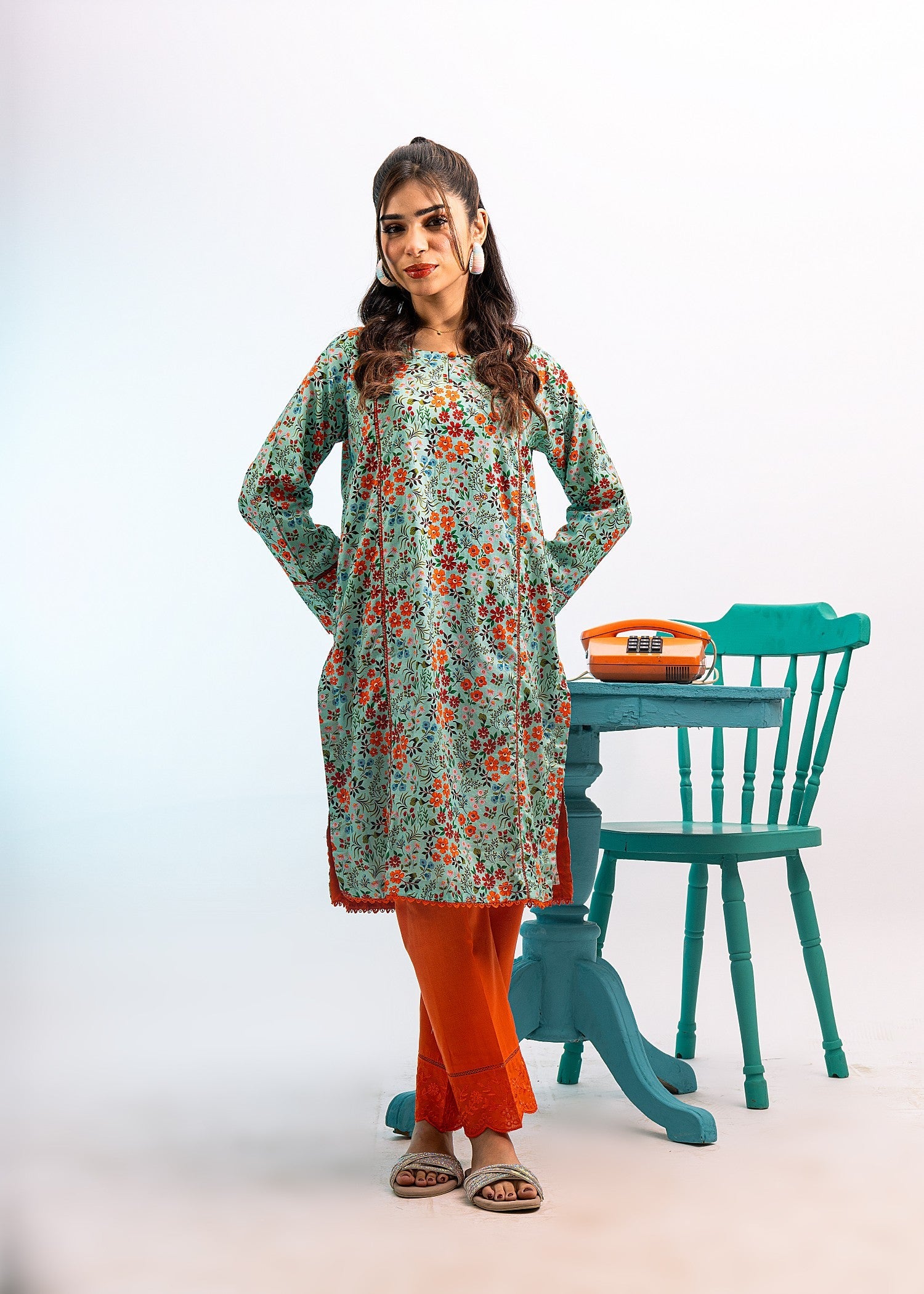 lawn Kurti in Pastel green