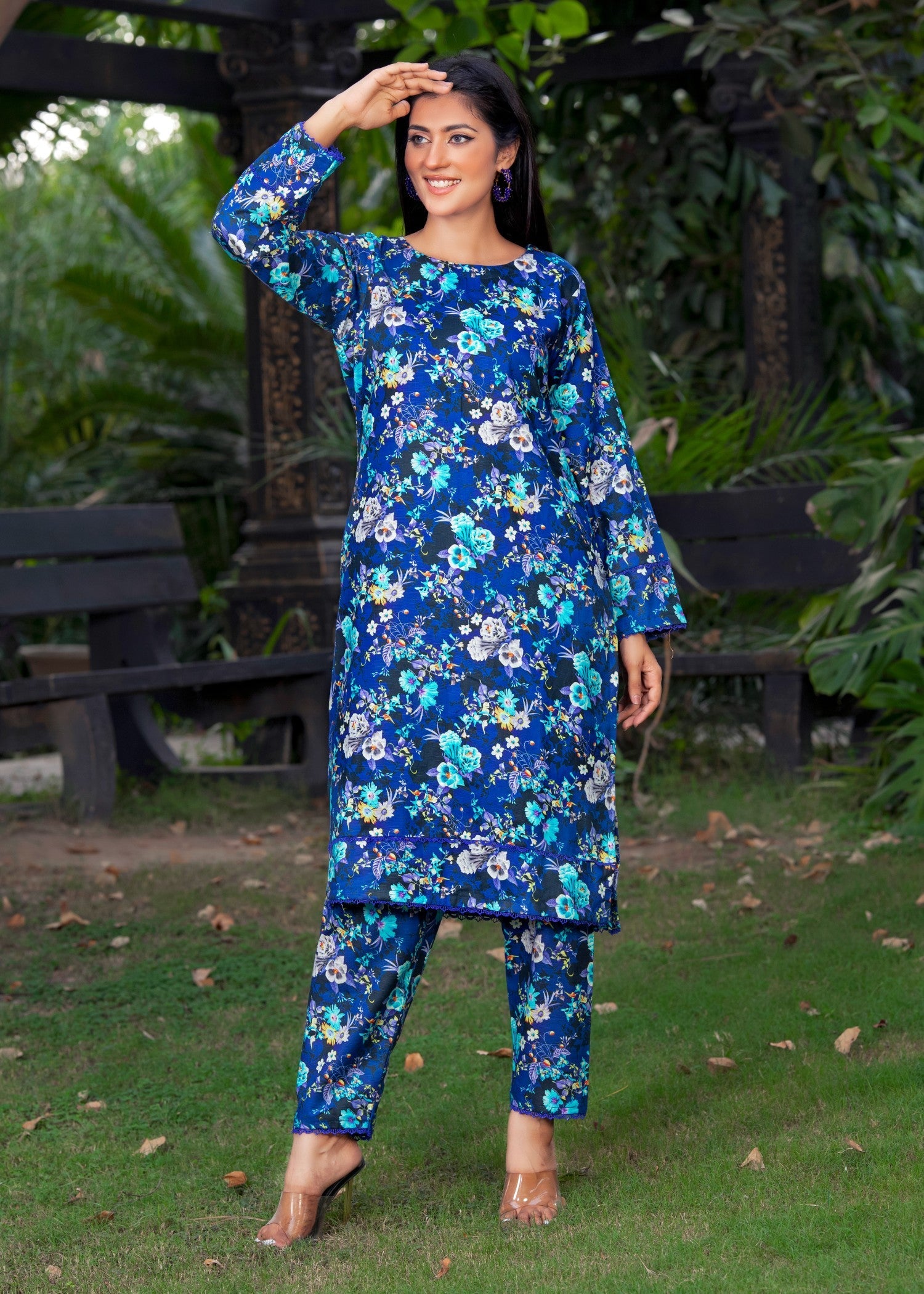 slub khaddar Unstitched in Dark blue