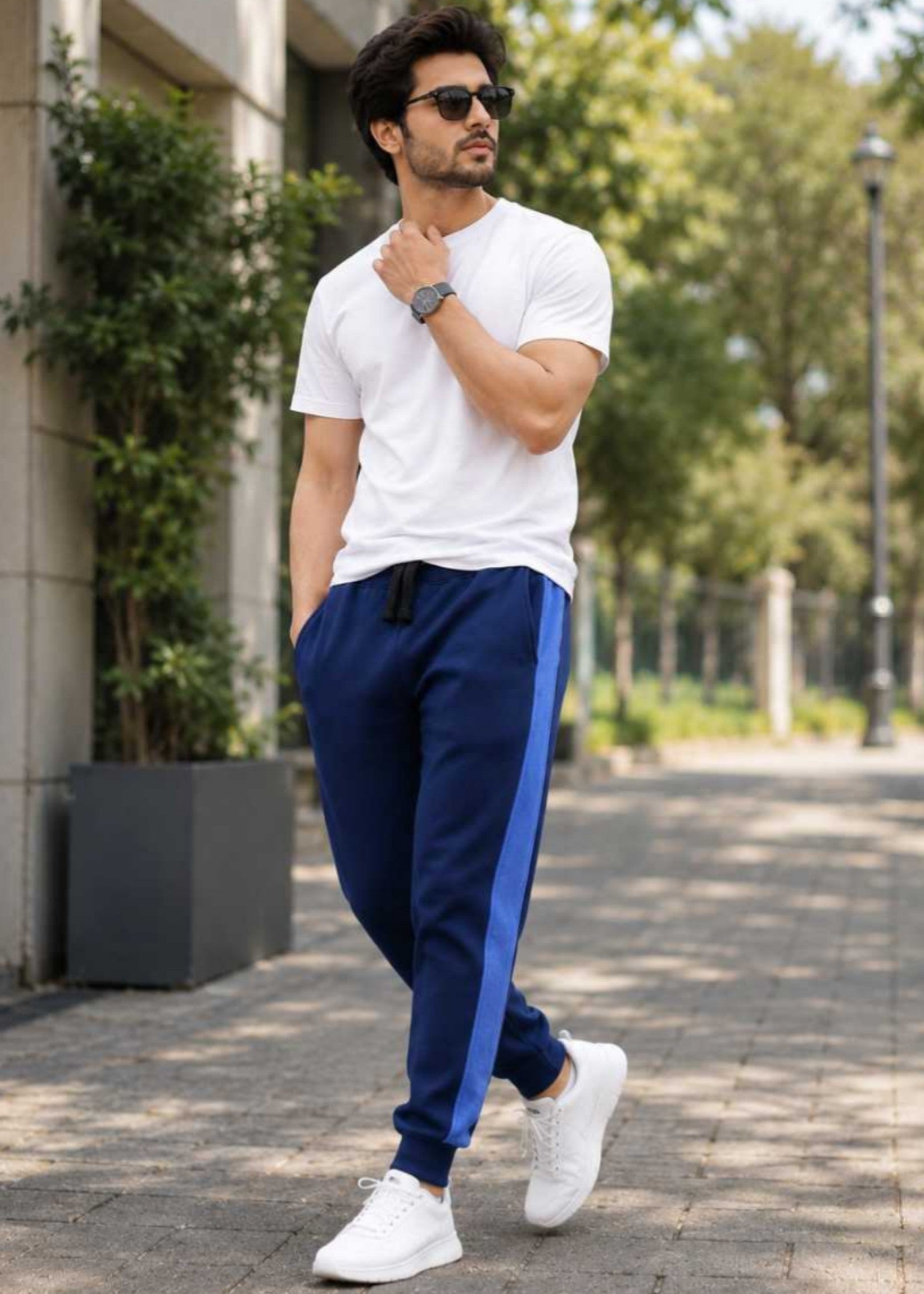 cotton jersey Jogger Pants in Navy blue