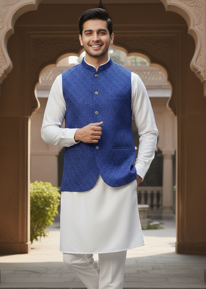silk Waistcoat in Royal blue by Dulha Fashion House