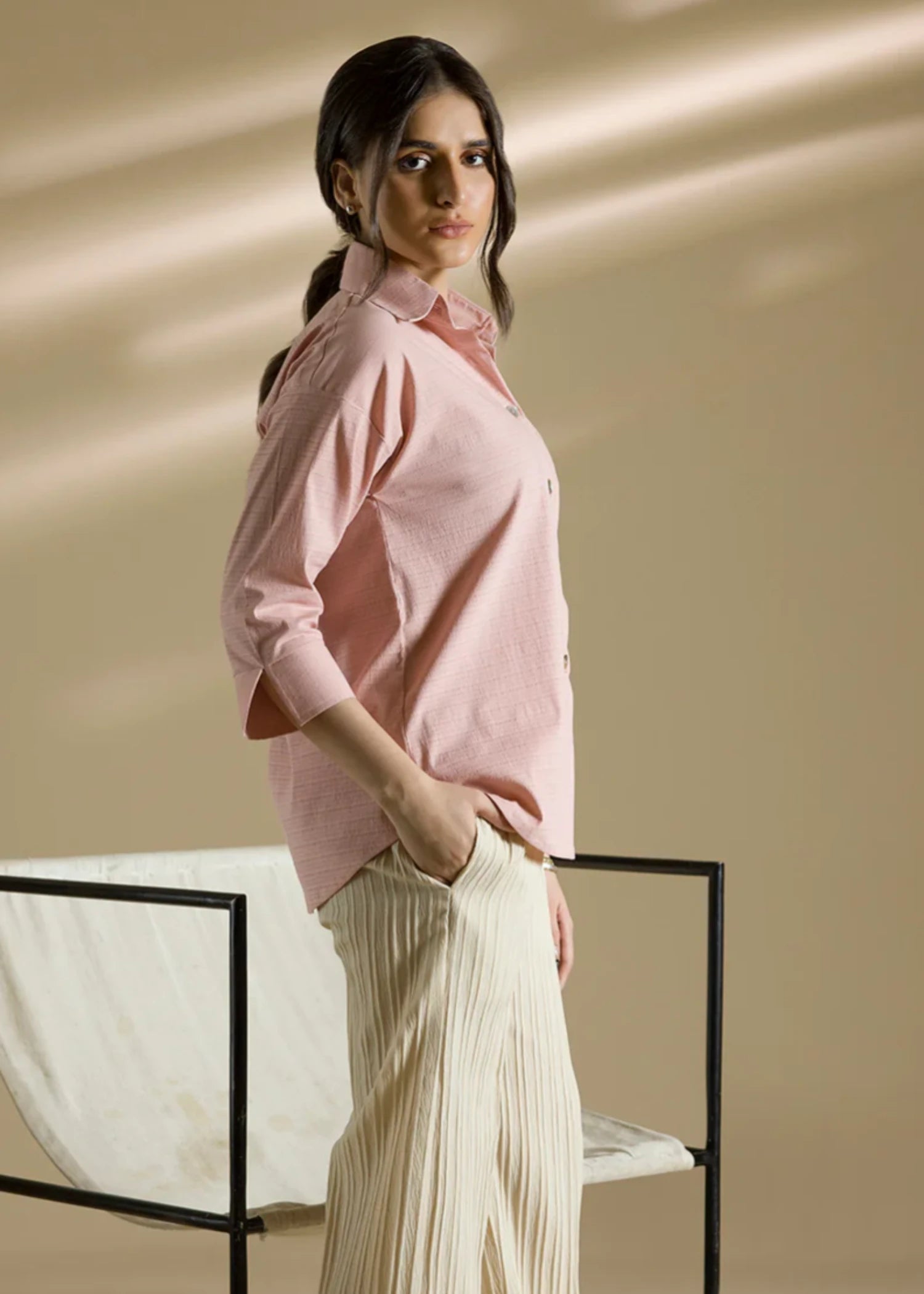 ribbed lawn Formal Shirt in Pink