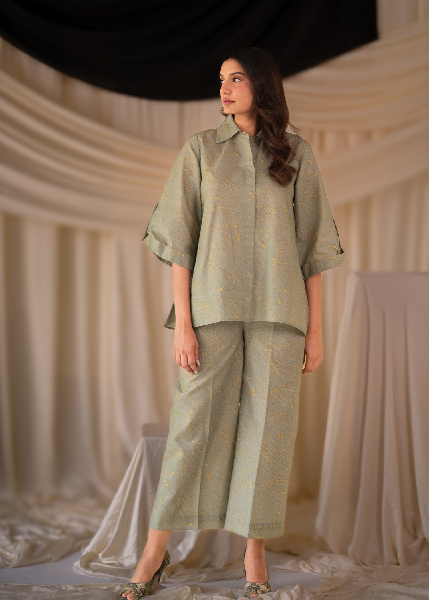 cotton satin Co Ord Sets in Olive green