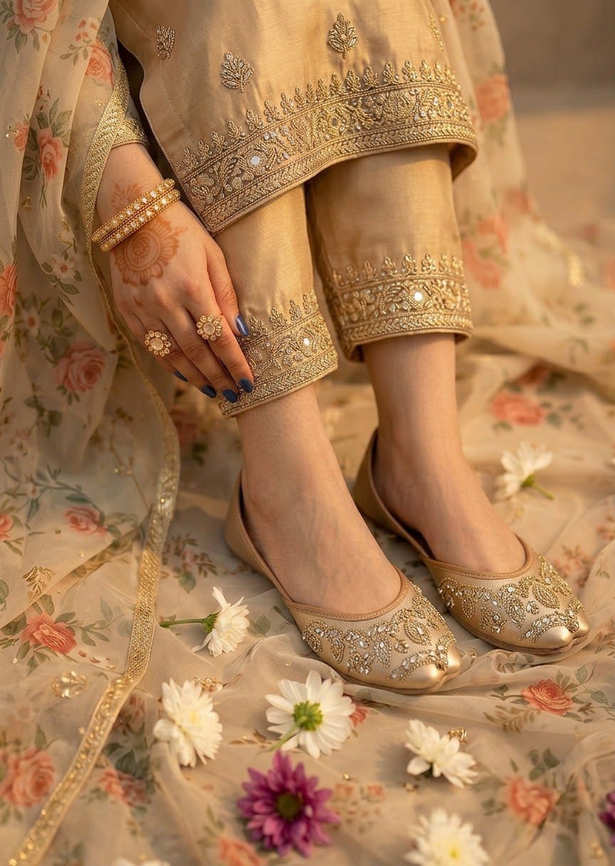 Khussa in Gold by - High Quality Women Khussa NAR1535