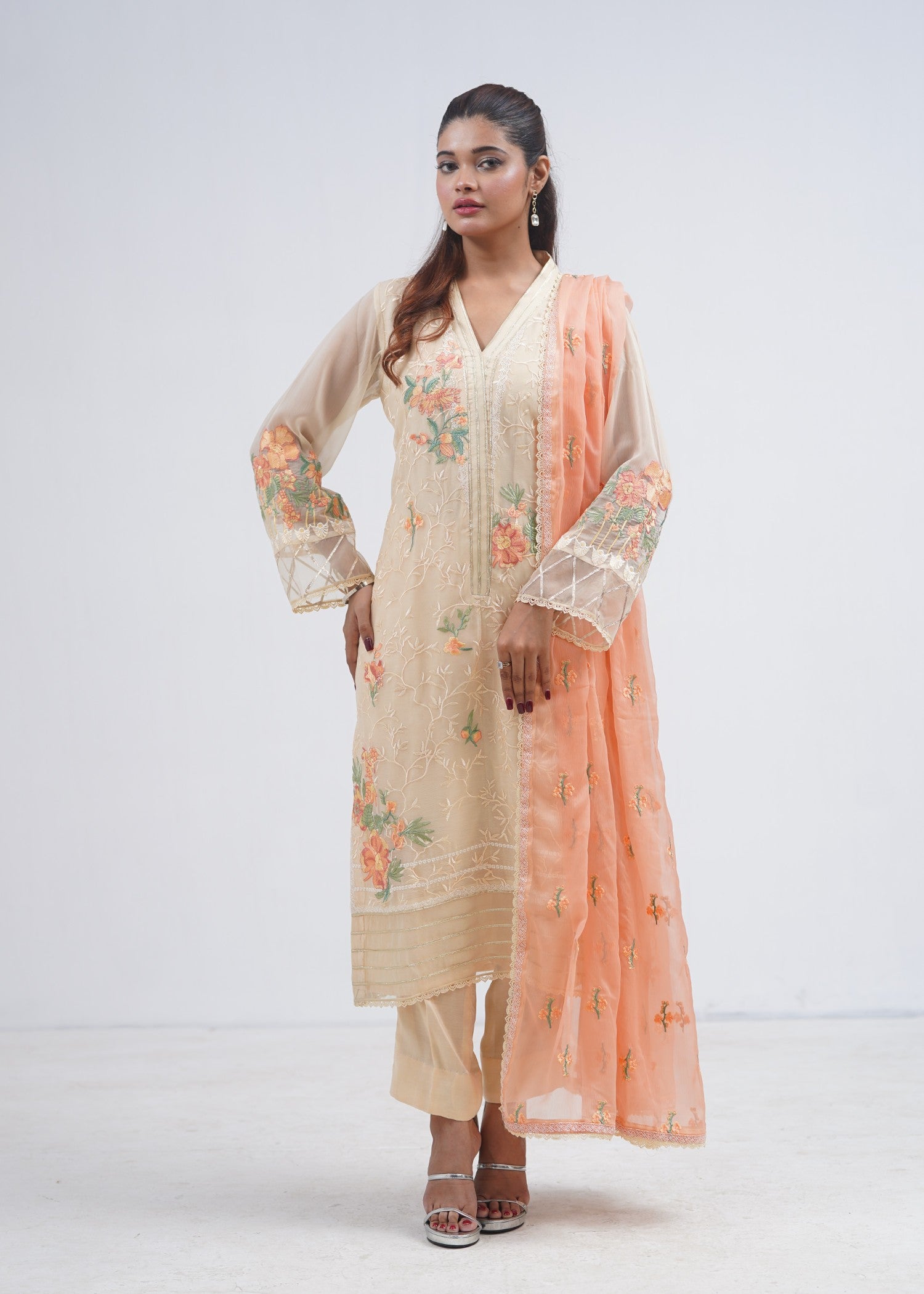 chiffon Unstitched in Off-white