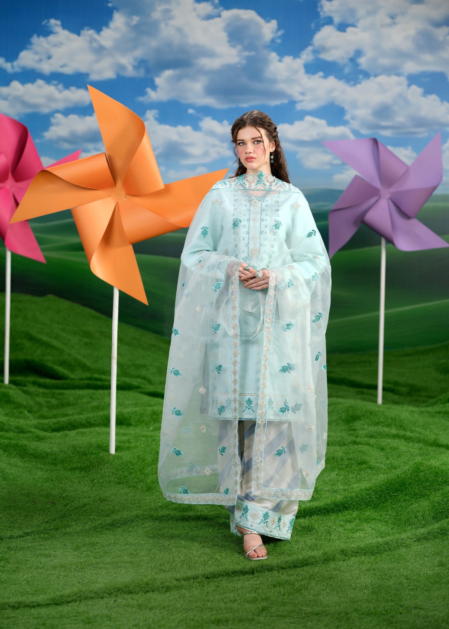 chikankari cotton Kurta Set in Sky