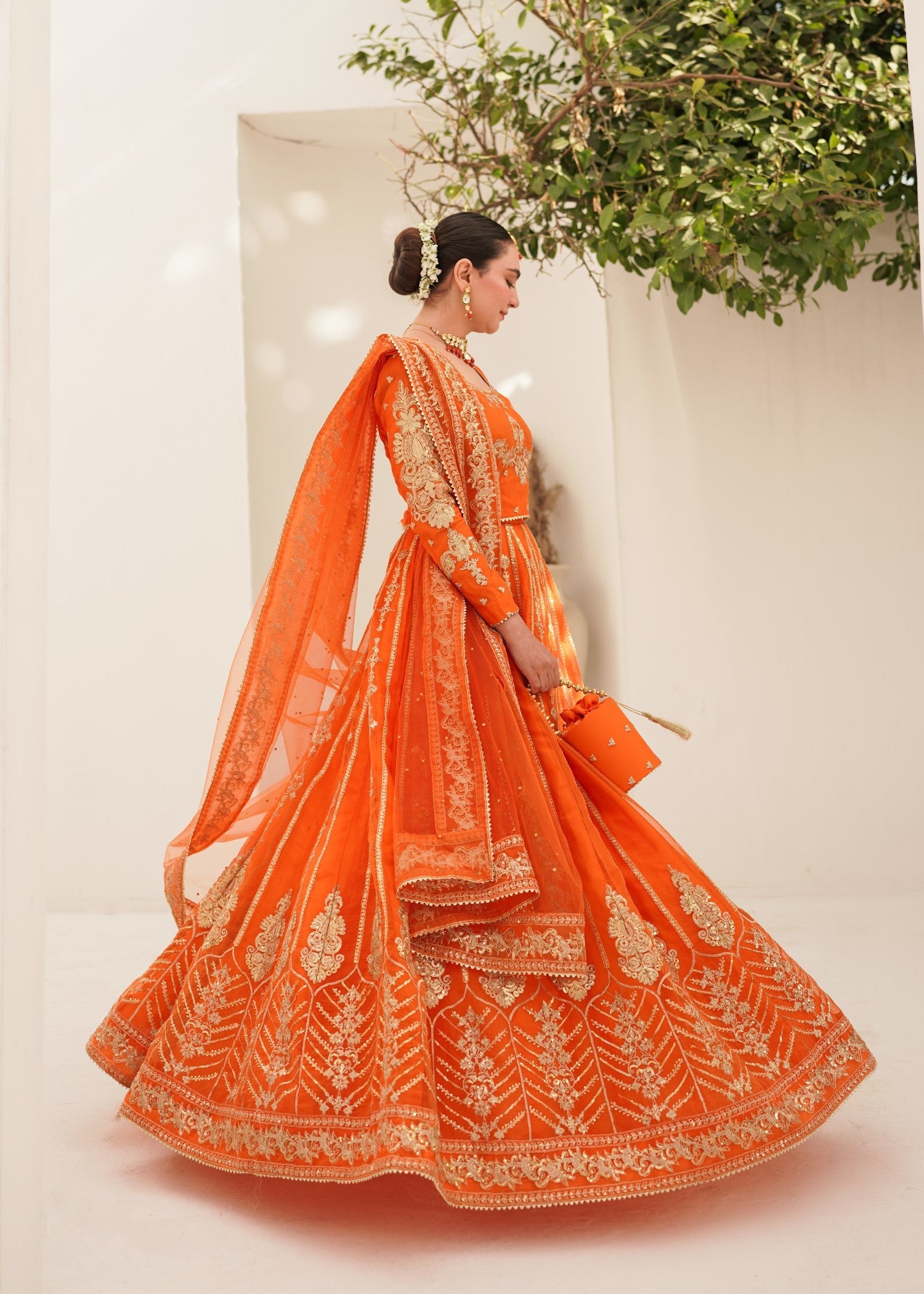 organza silk Lehenga in Orange