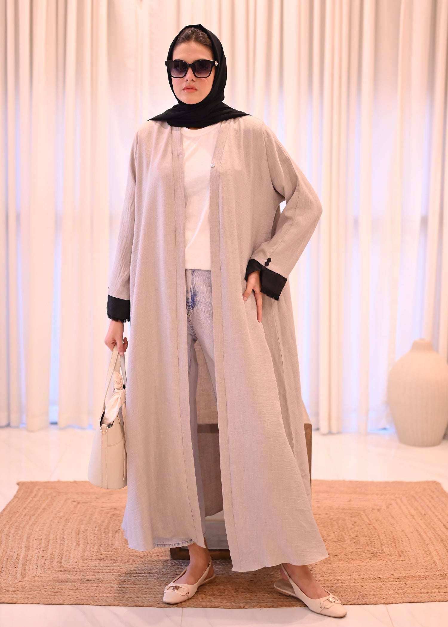 linen Abaya in Grey