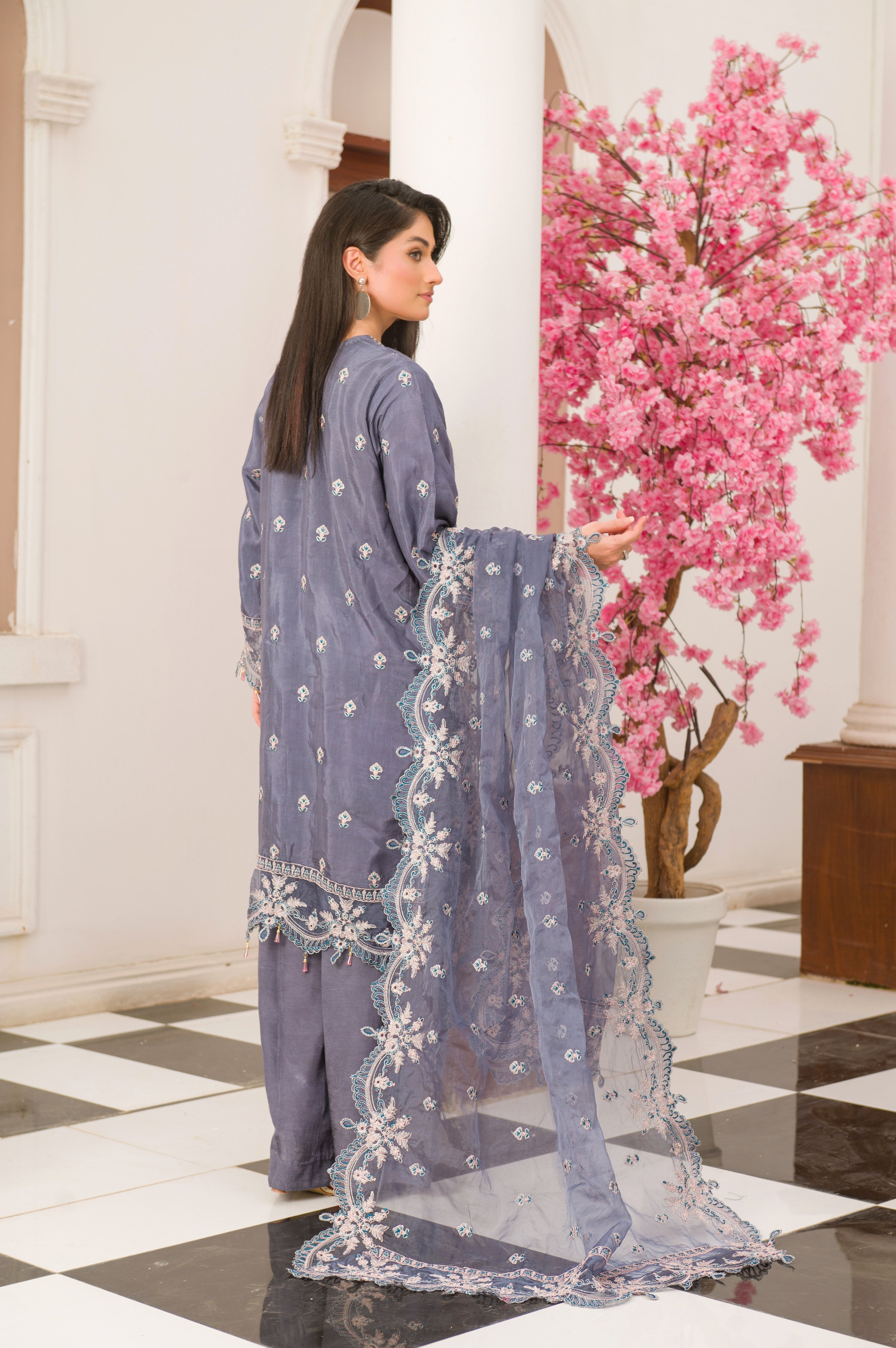 pk raw silk Kurta Set in Slate grey