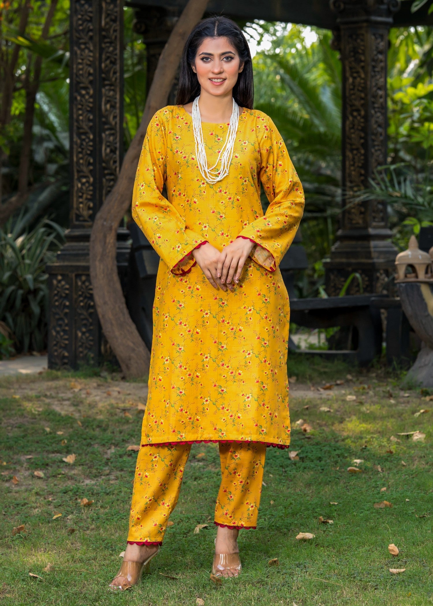 slub khaddar Unstitched in Yellow