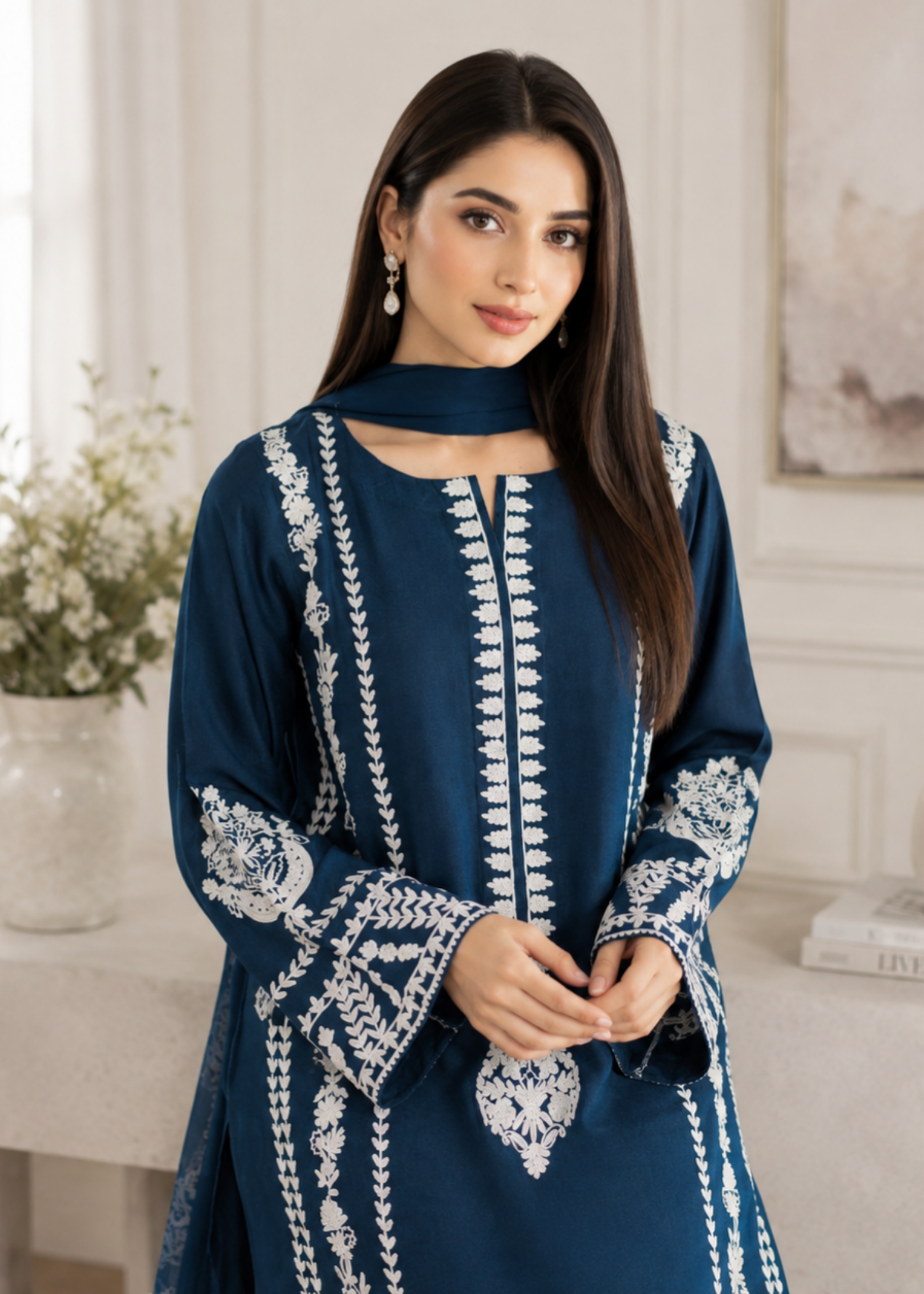 linen Kurta Set in Cobalt blue