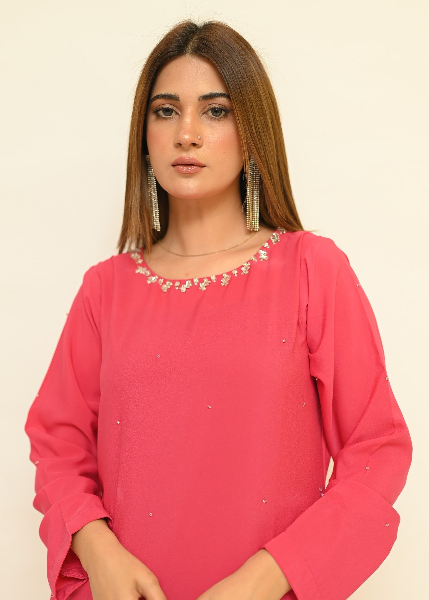 polyester crepe Kaftan in Bubblegum pink