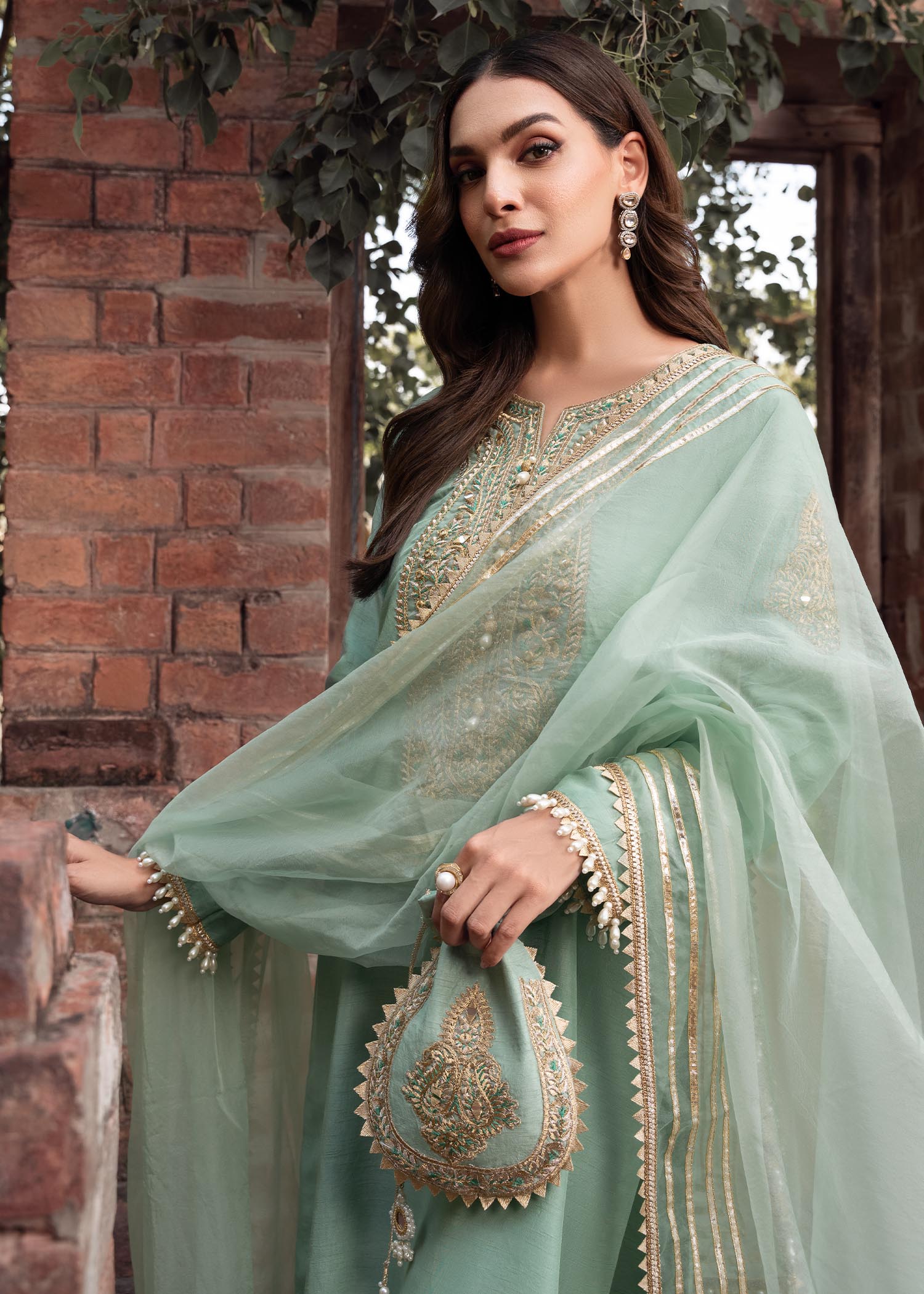 khaddi silk Kurta Set in Mint green