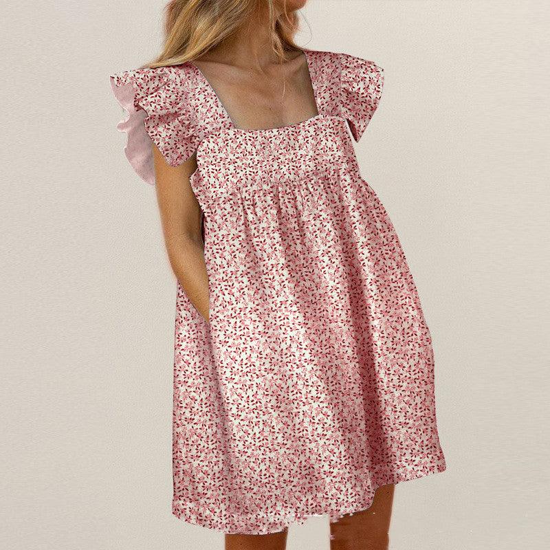 Flirty Ruffled Mini Dress with Square Neckline