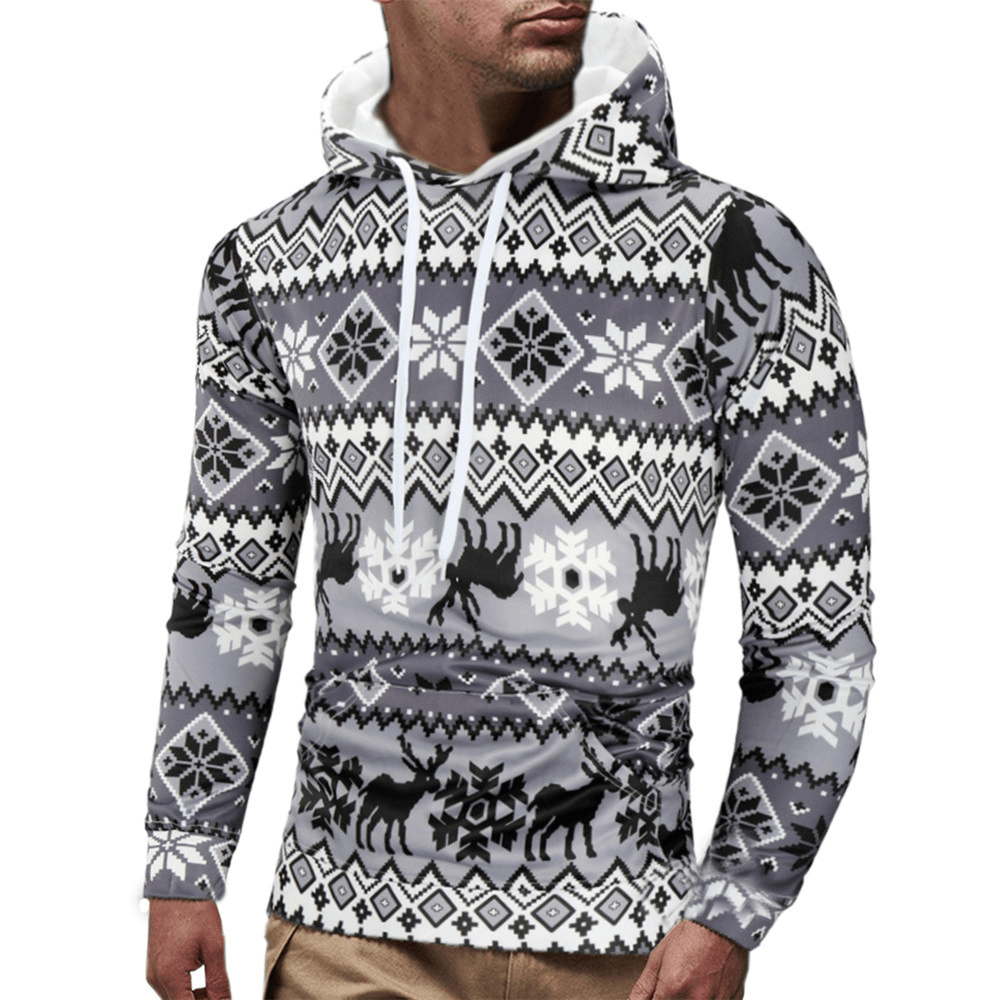 Christmas Elk Print Men'S Hooded Sweatshirt