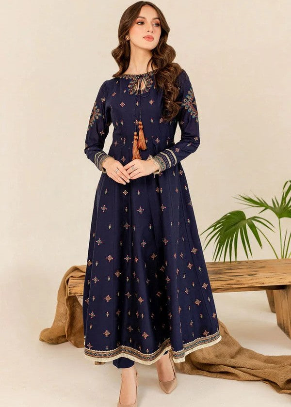cotton Anarkali in Dark blue