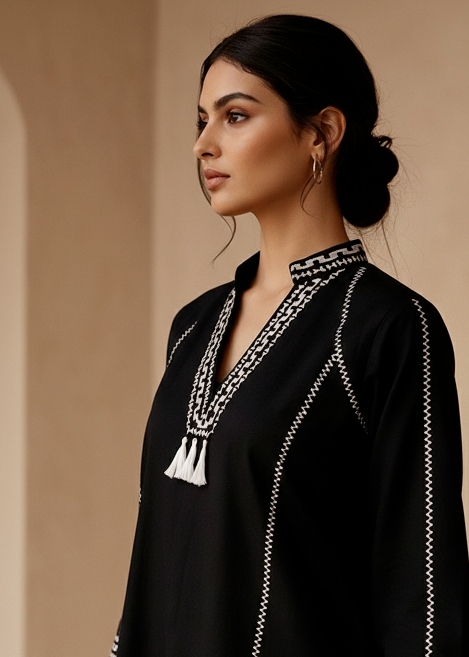 viscose linen Kurta Set in Black