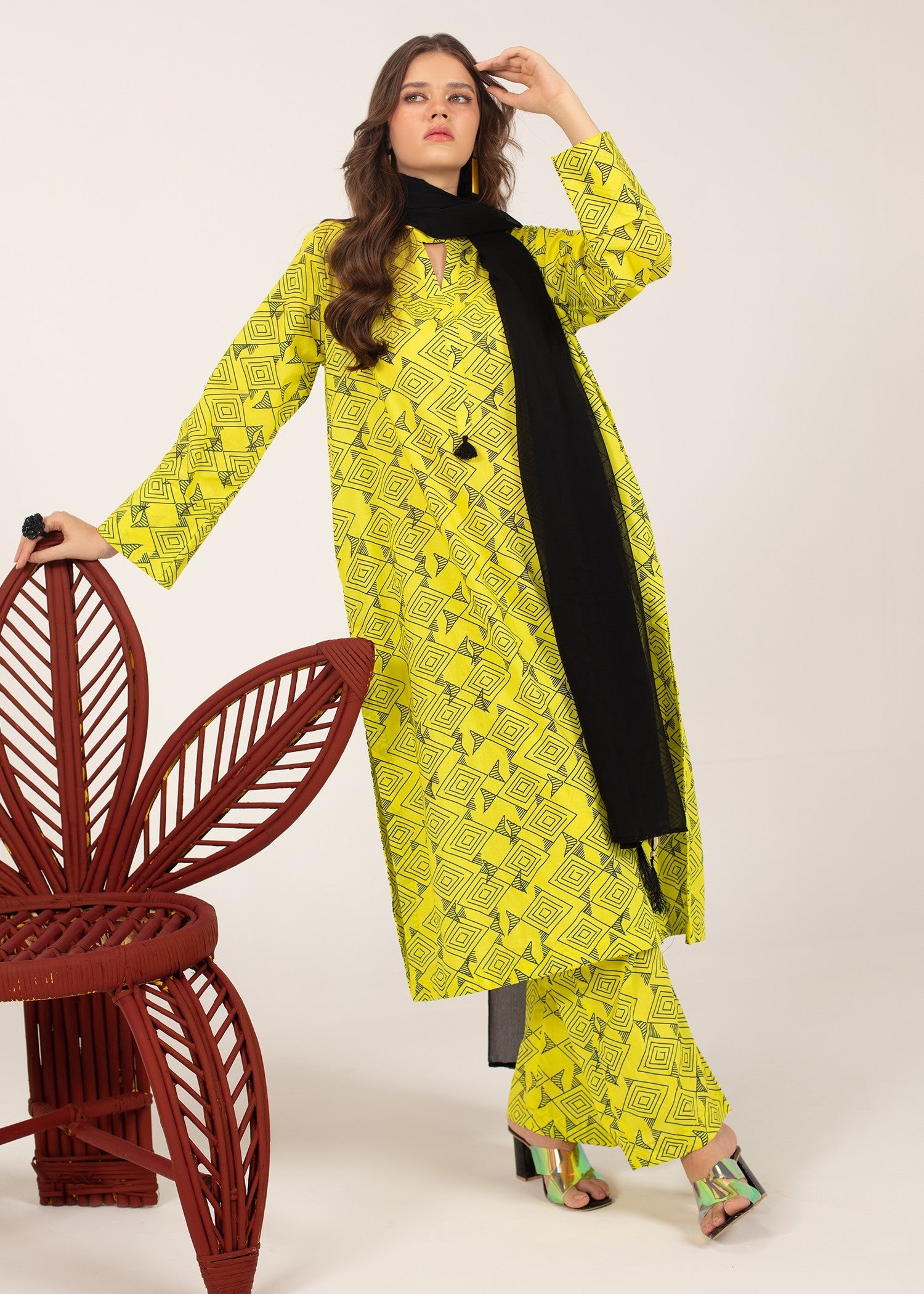 cambric Kurta Set in Neon green