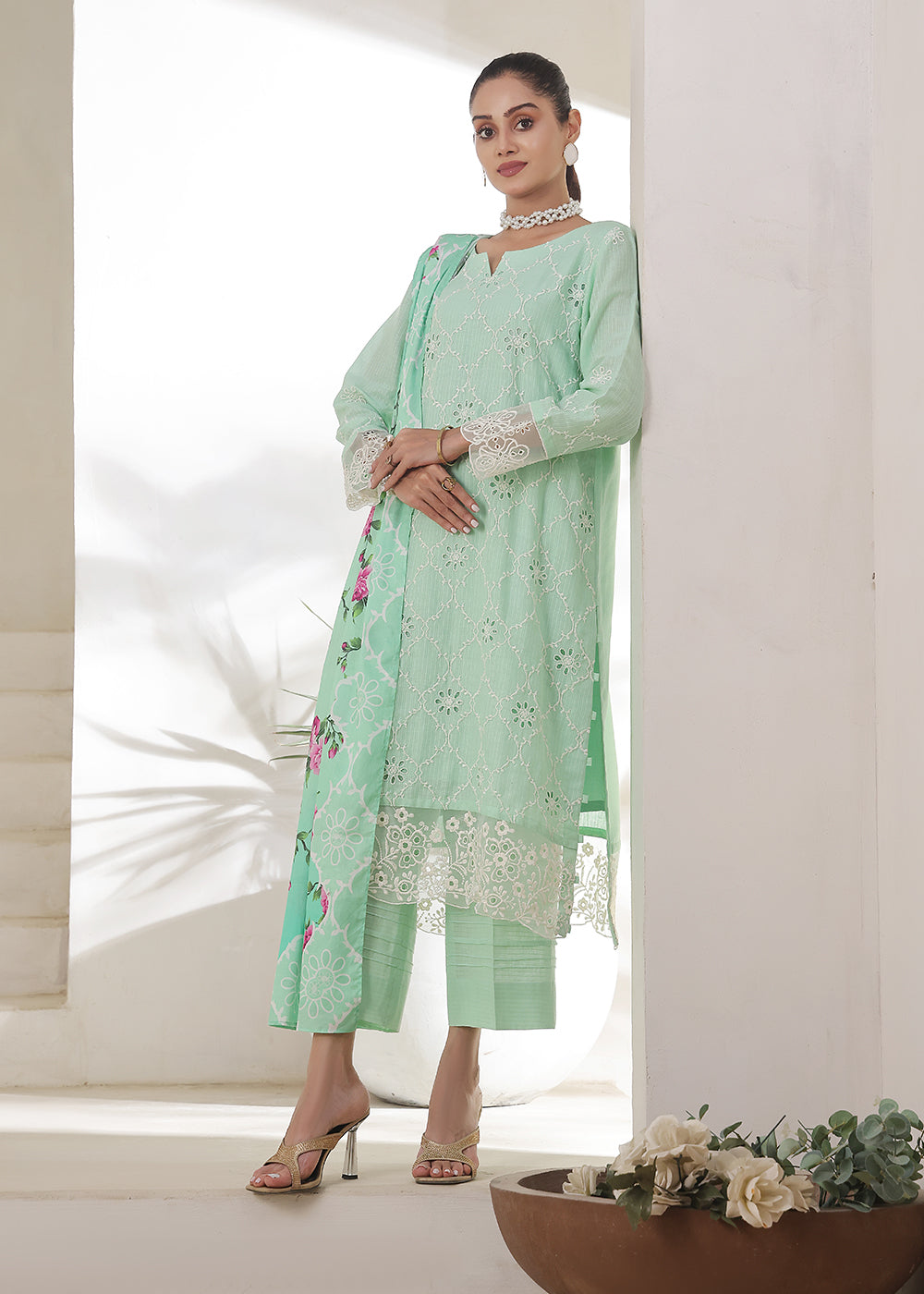 lawn Unstitched in Pastel green