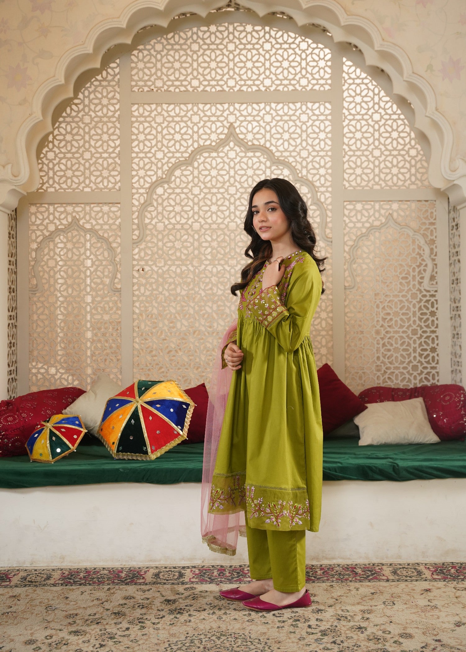 cotton Pishwas in Apple green