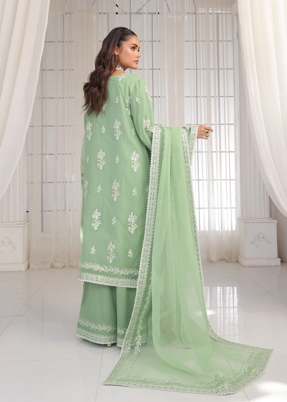 organza Kurta Set in Pistachio green