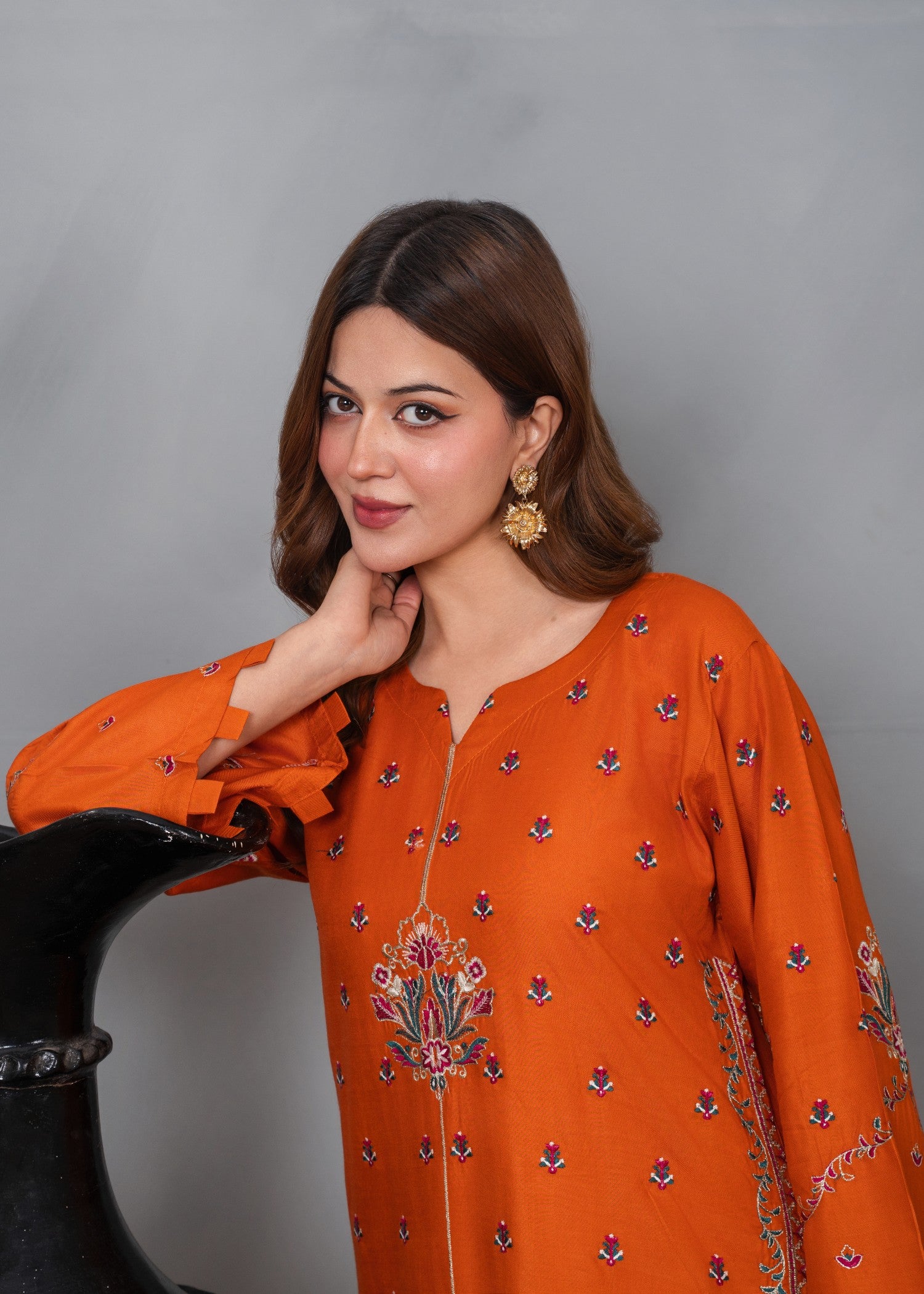 linen Kurta Set in Orange