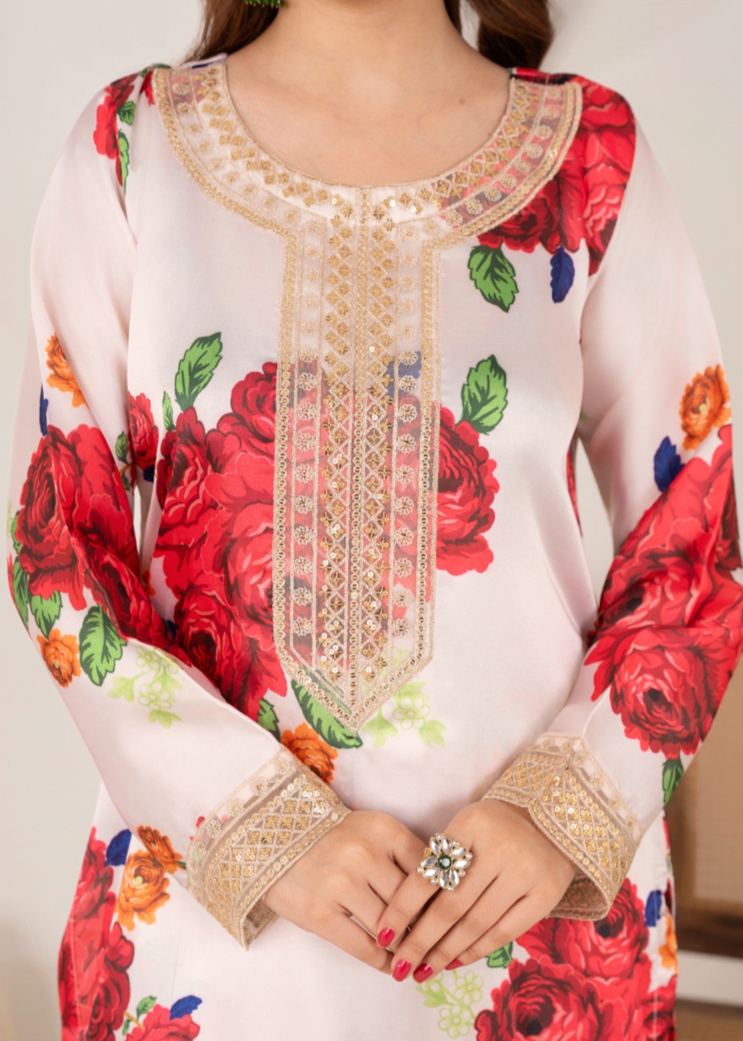 silk charmeuse Kurta Set in Off-white